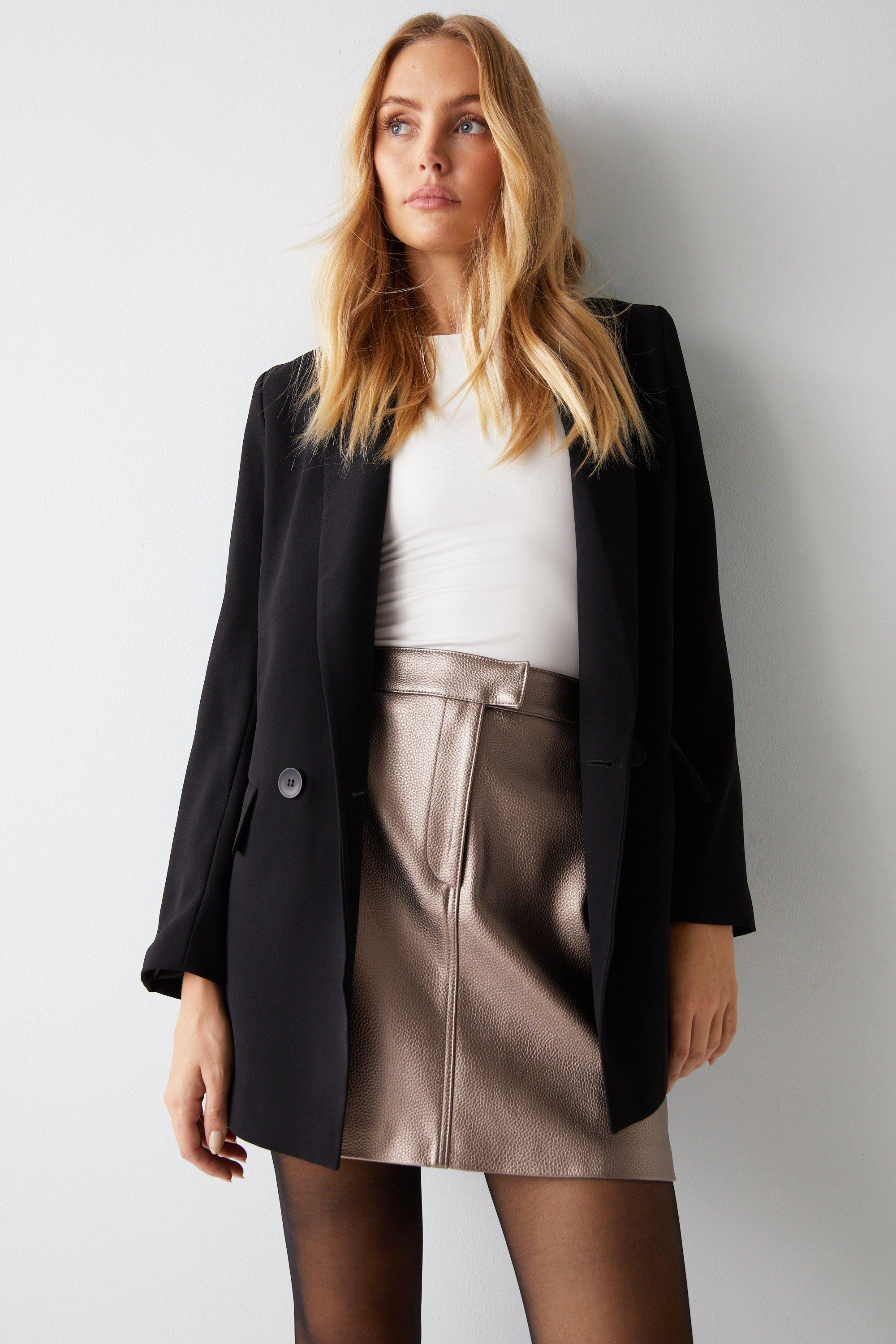 Womens Premium Faux Leather Metallic Mini Skirt - charcoal