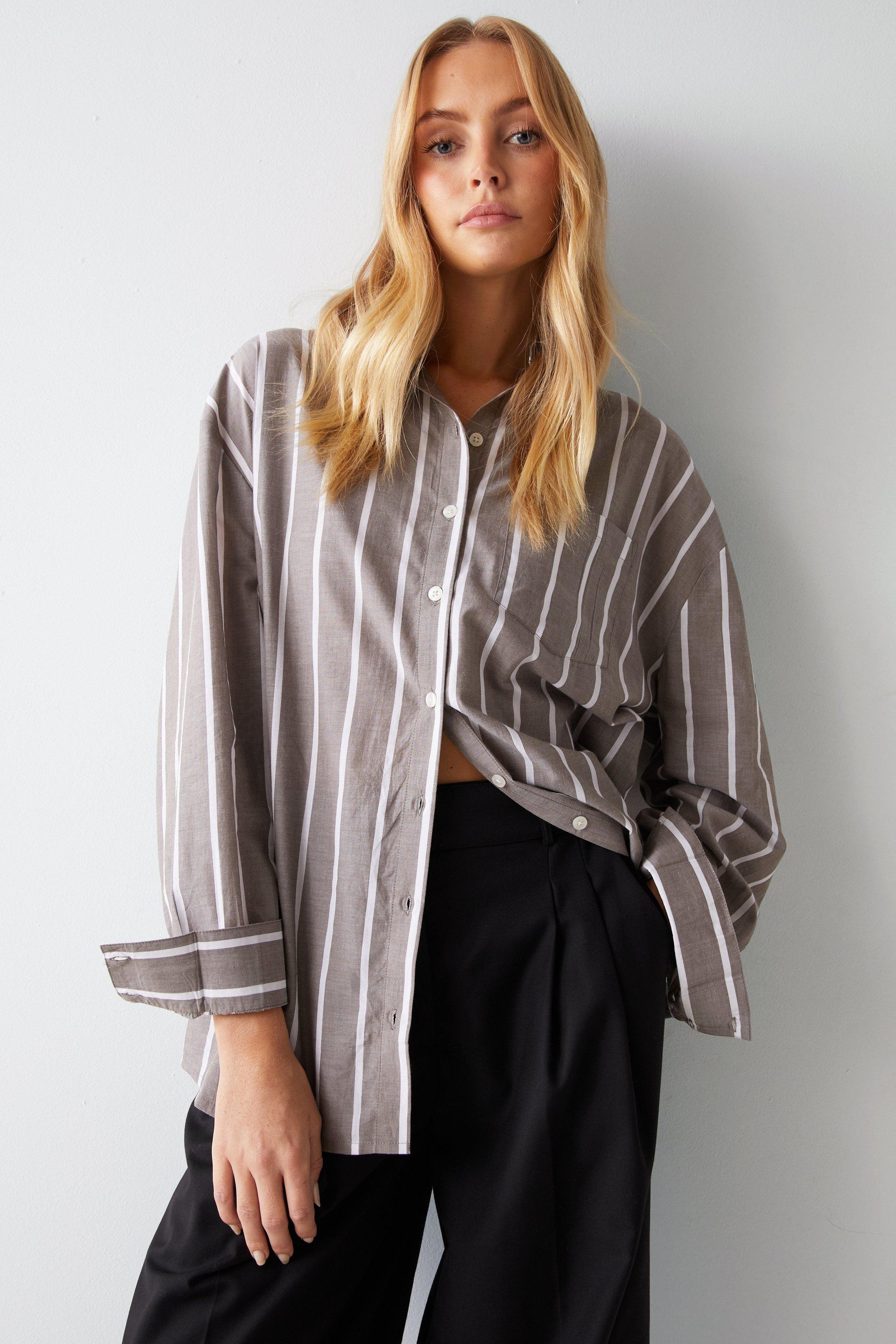 Womens Stripe Oversize Shirt - stone