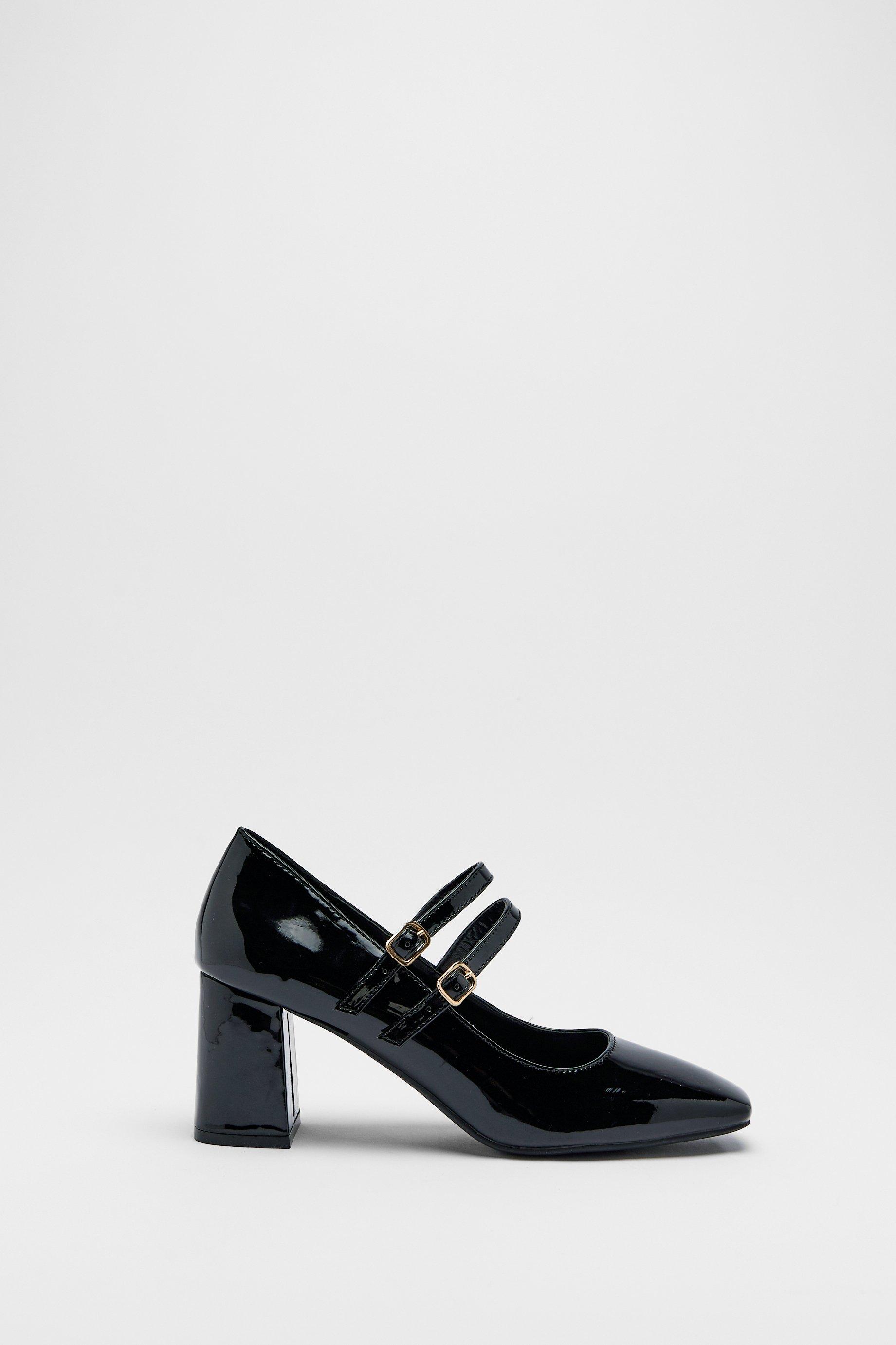 Womens Patent Double Strap Heel - black
