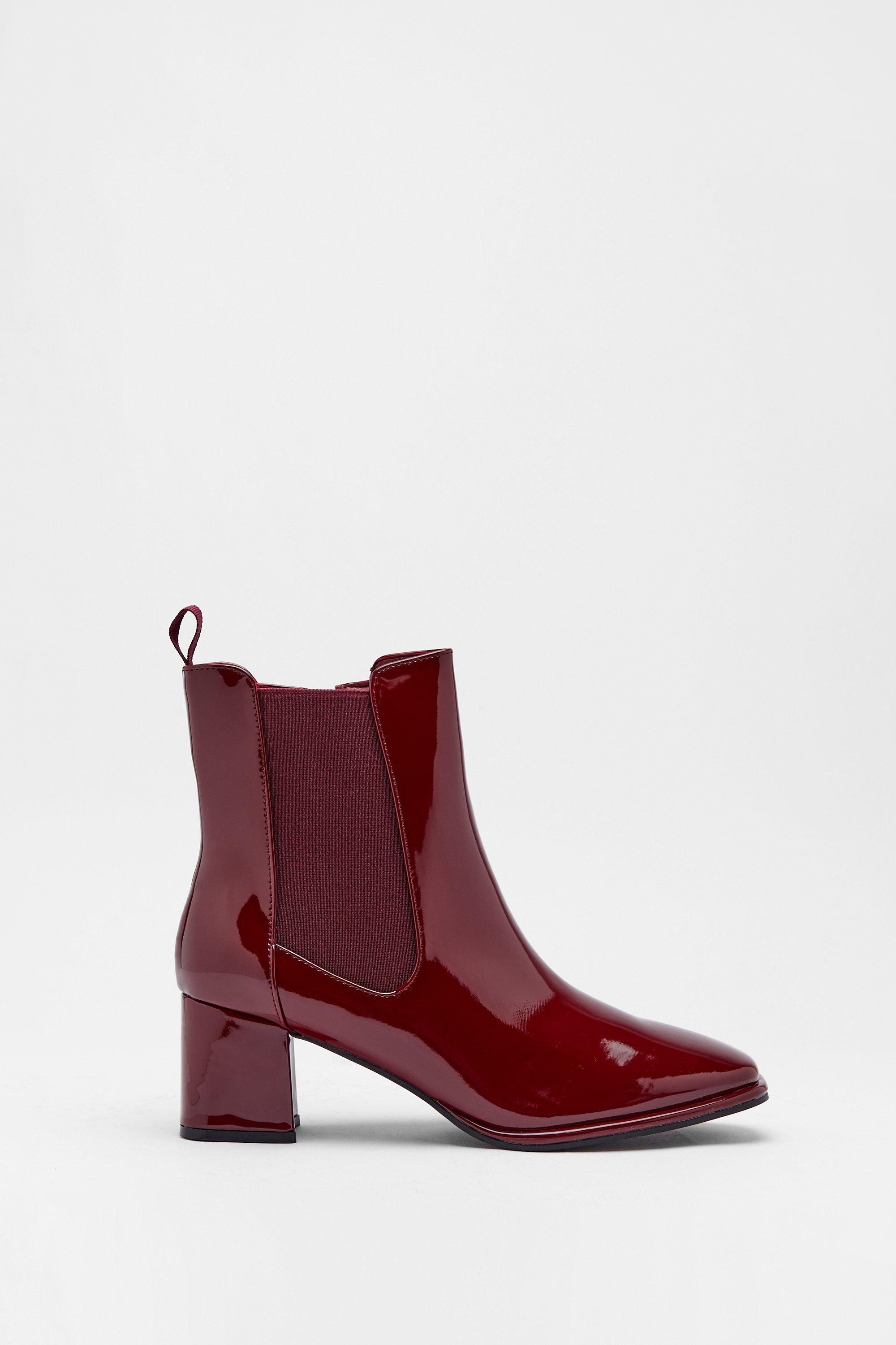 Womens Patent Heeled Chelsea Boots - wine