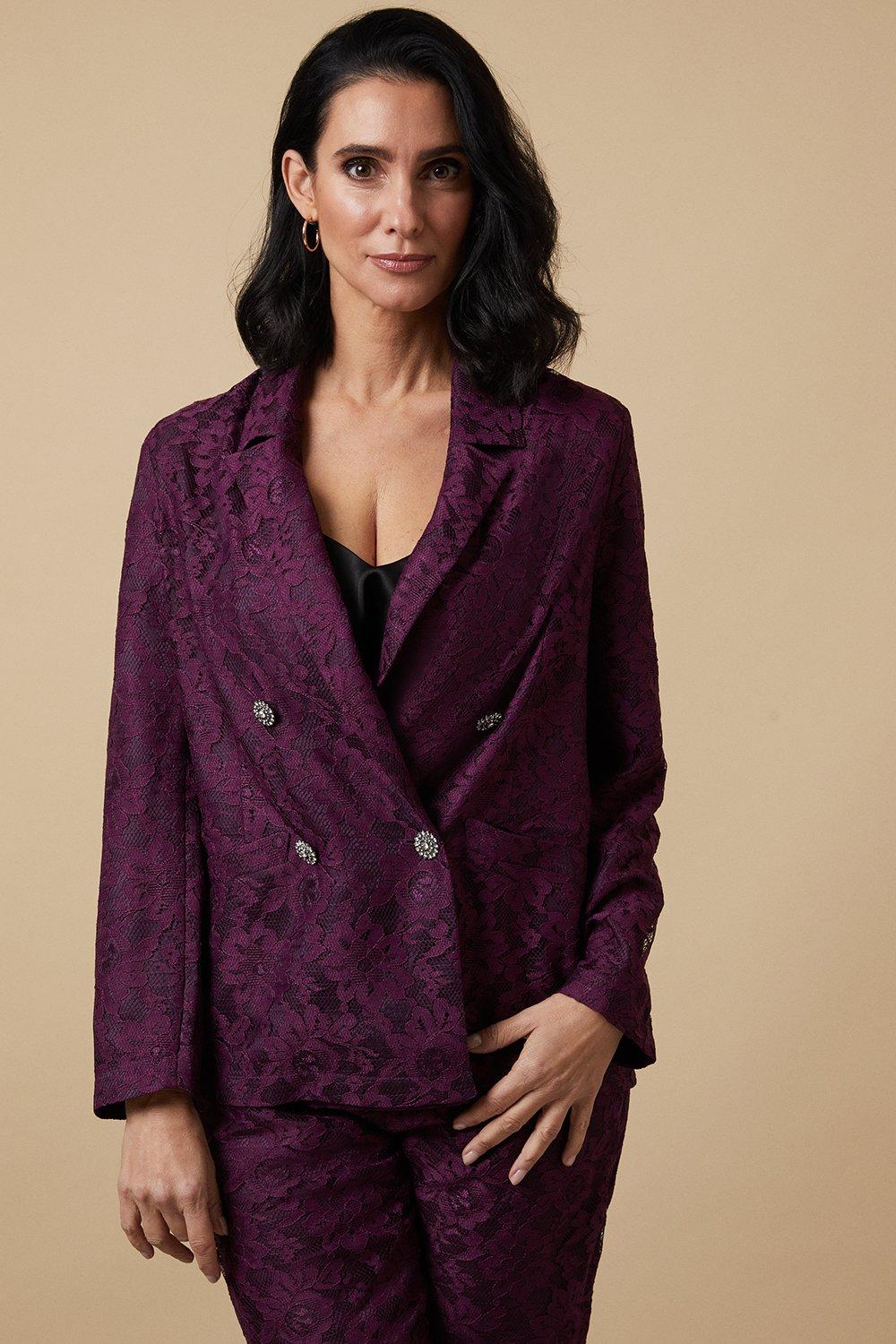 Womens Petite Purple Lace Blazer