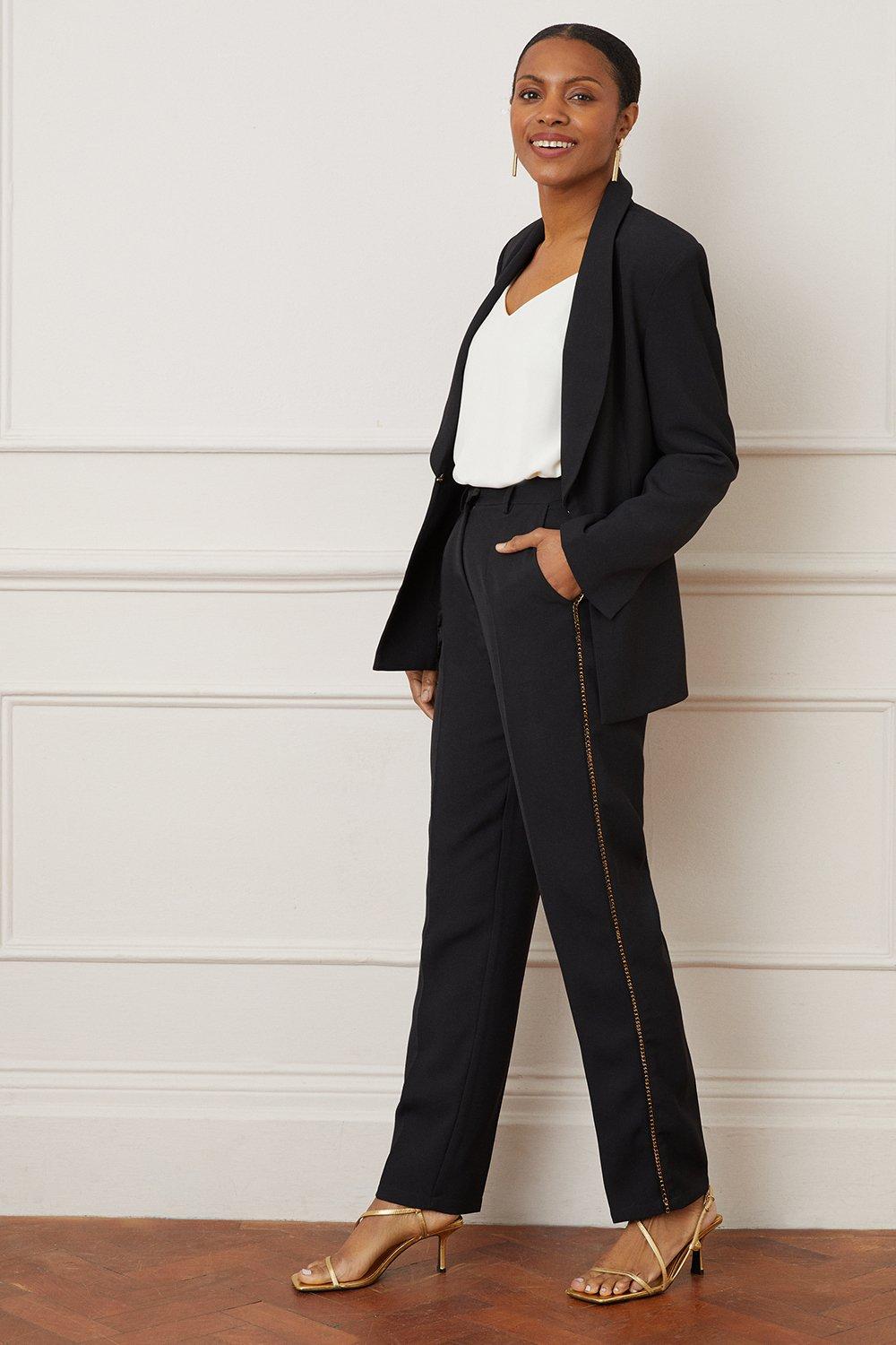 Womens Black Chain Detail Tapered Suit Trousers