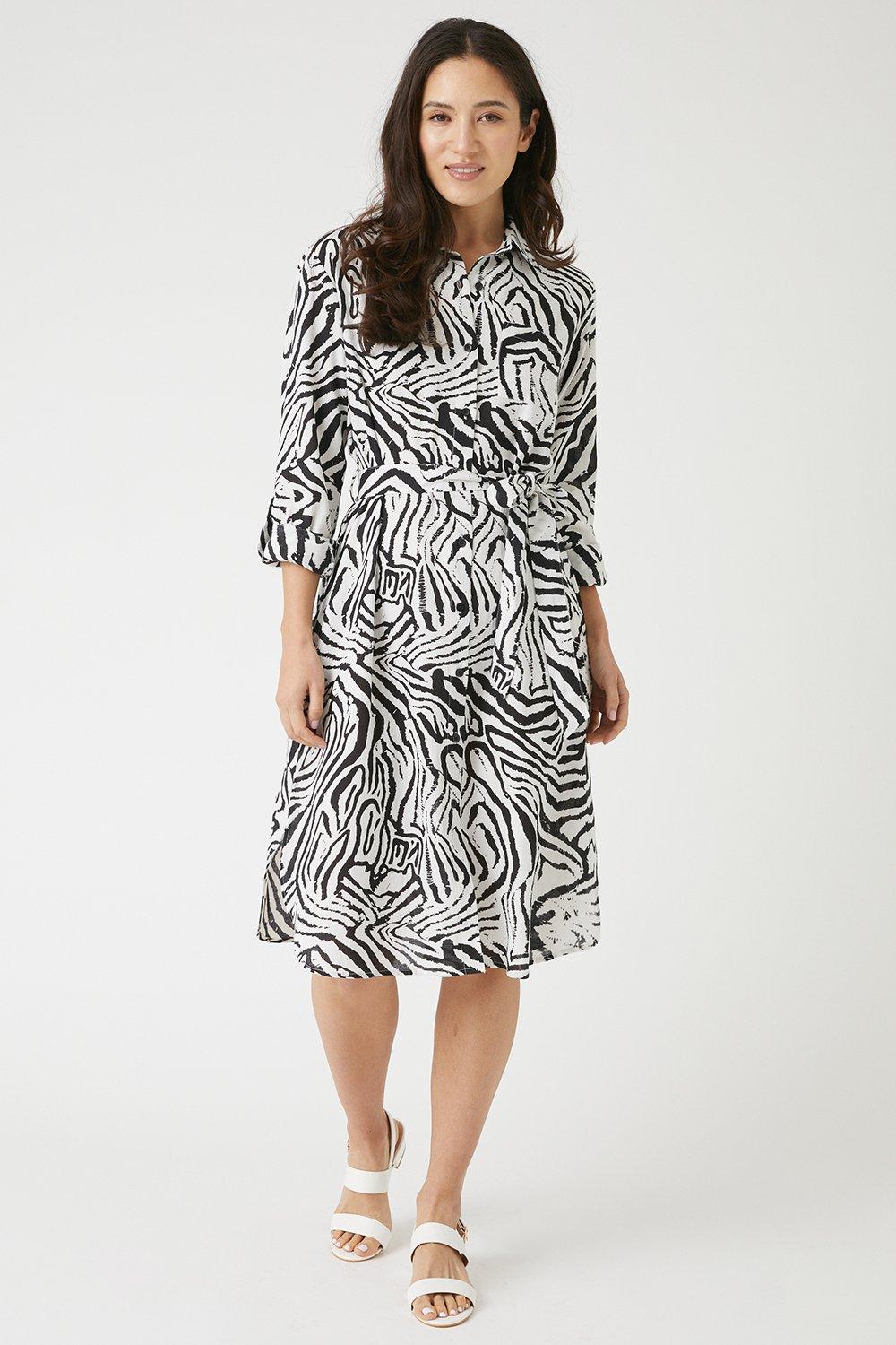 Womens Zebra Print Linen Look Shirt Dress