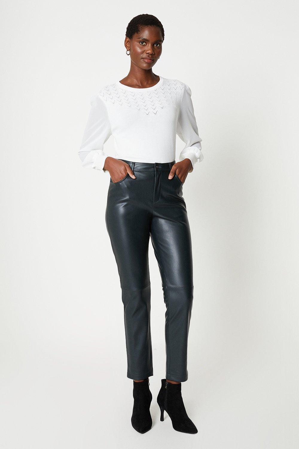 Womens Green Faux Leather Jeans