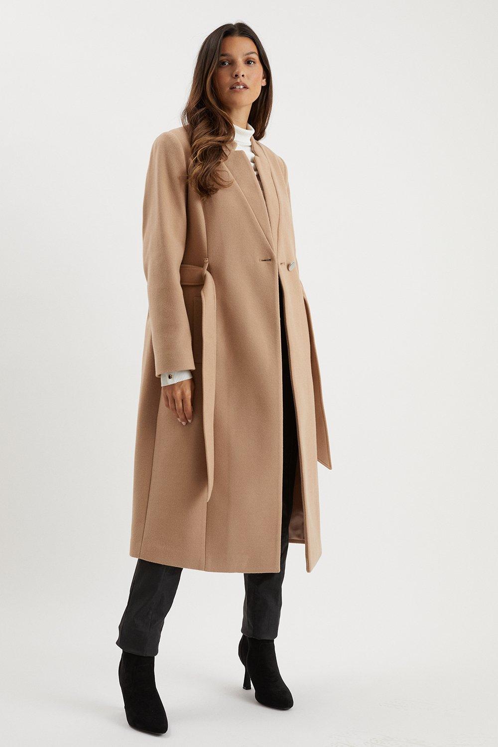 Womens Collar Detail Belted Wrap Coat