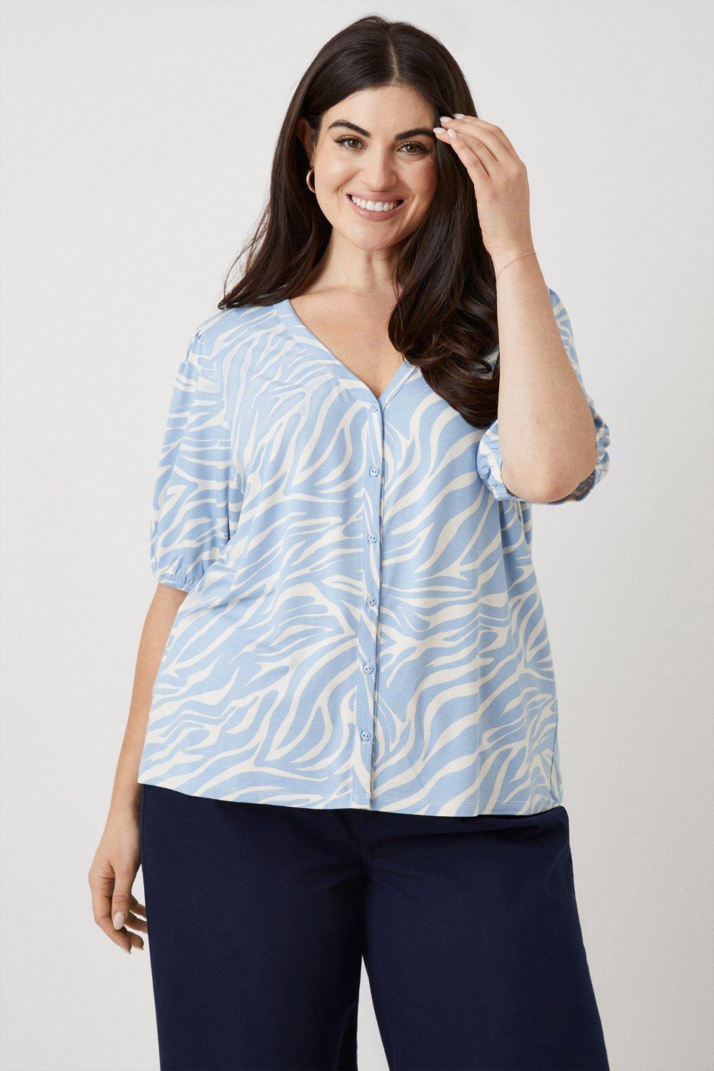 Womens Curve Blue Zebra Jersey Shirt