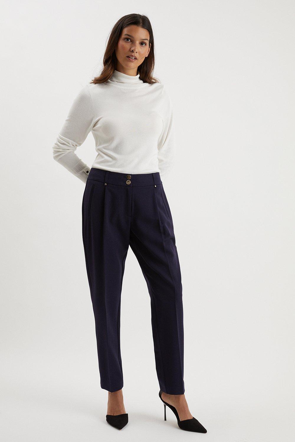 Womens Navy Smart Tapered Leg Trousers