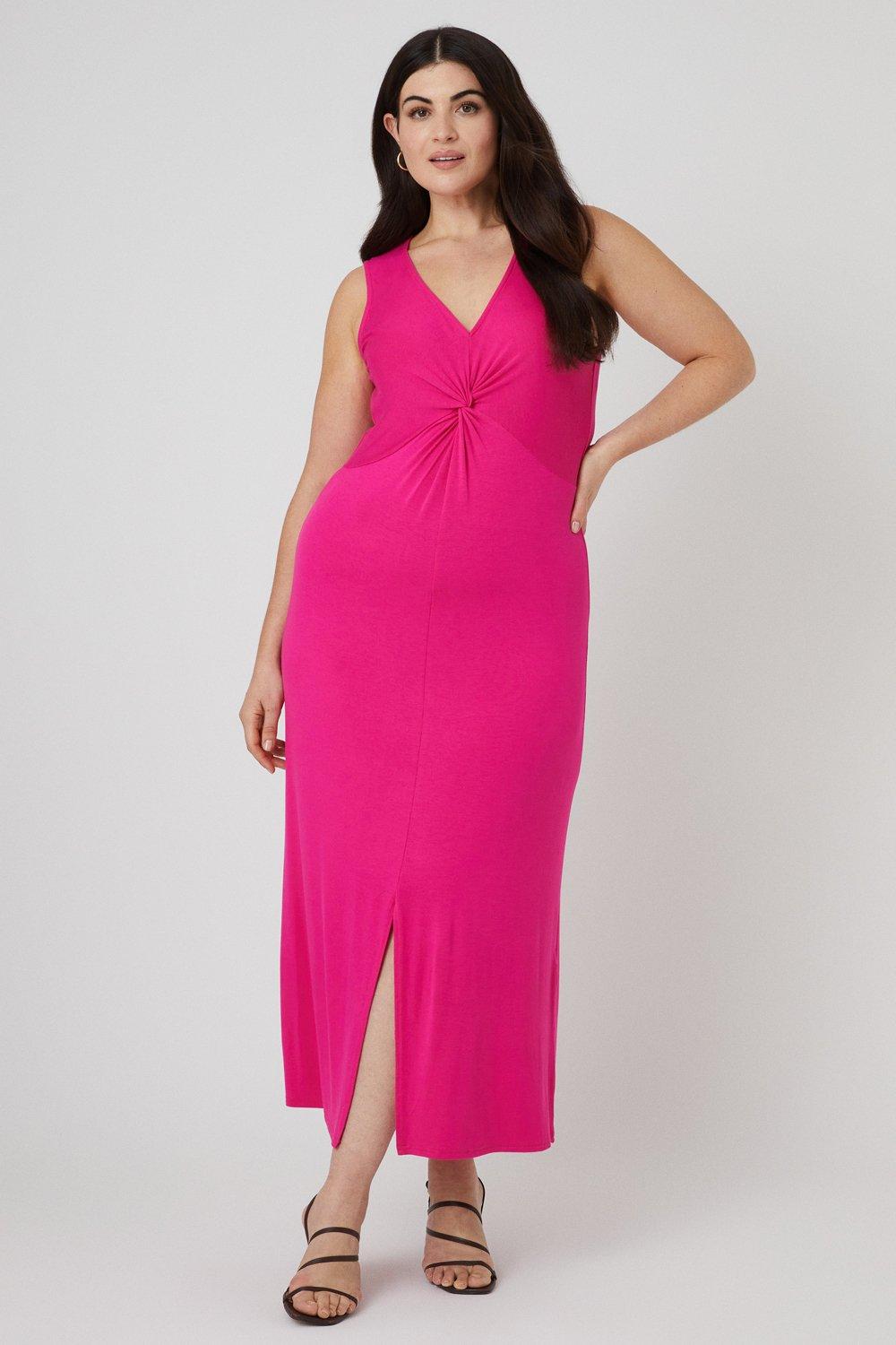Womens Curve Pink Twist Front Jersey Midi Dress