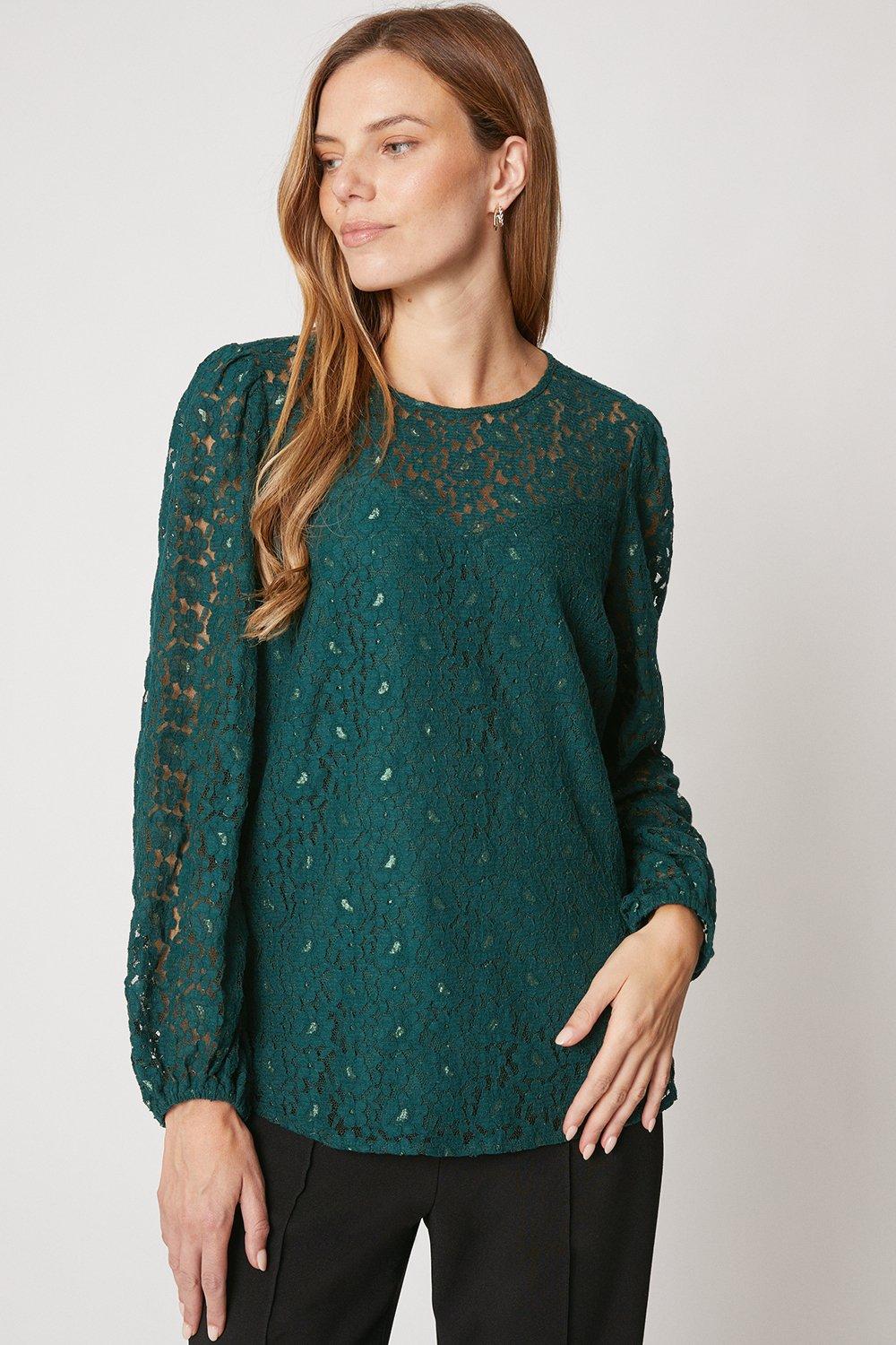 Womens Corded Lace Long Sleeve Top
