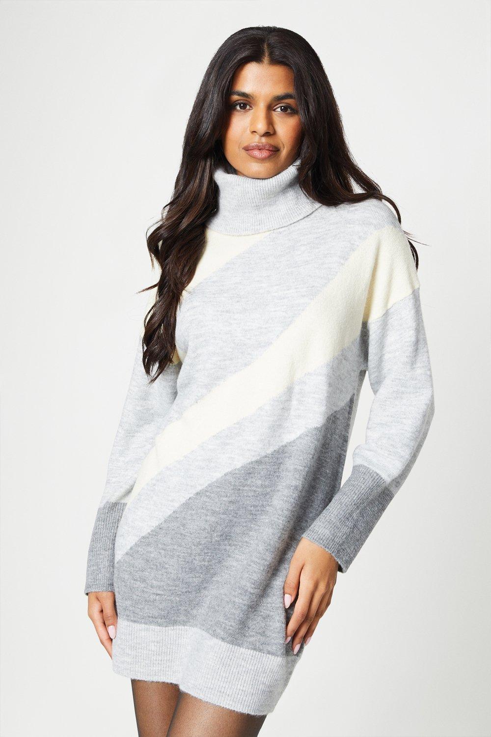 Womens Petite Colourblock Sweater Dress