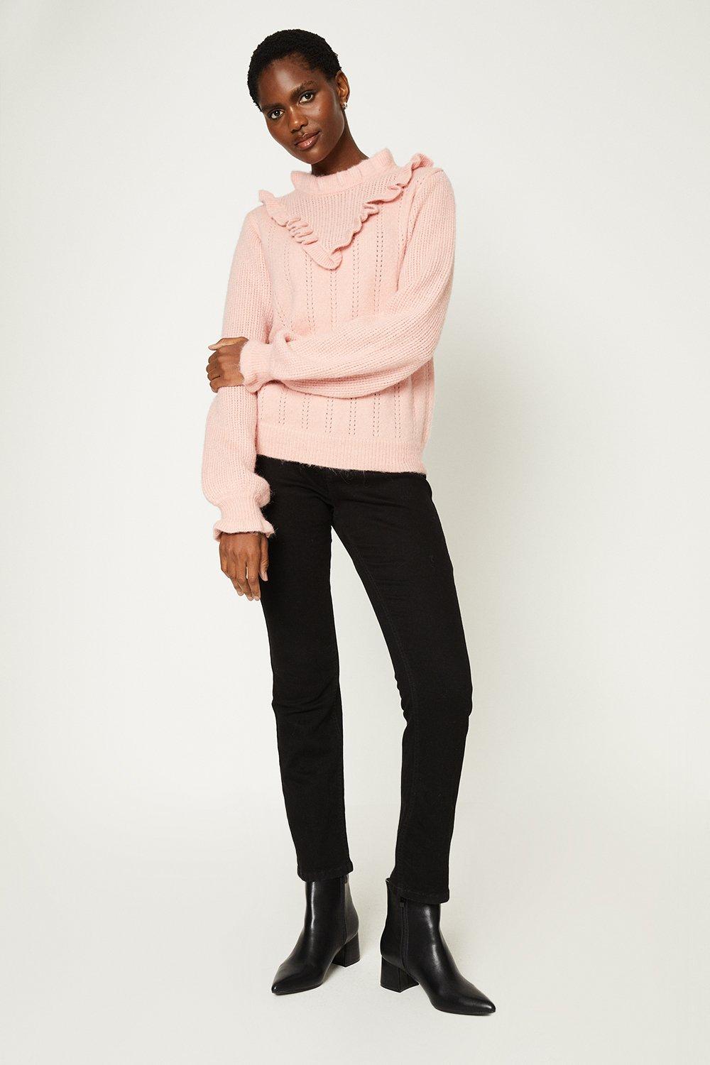 Womens V Frill And Pointelle Detail Knit Jumper