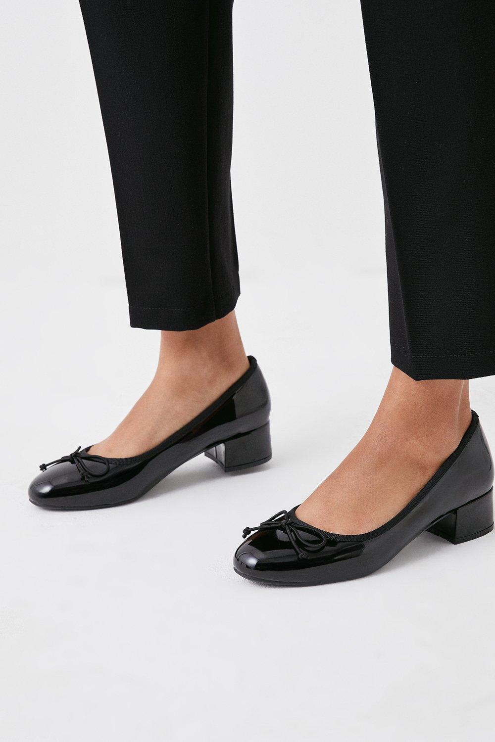 Womens Duchess Almond Toe Bow Detail Low Block Heel Court Shoes
