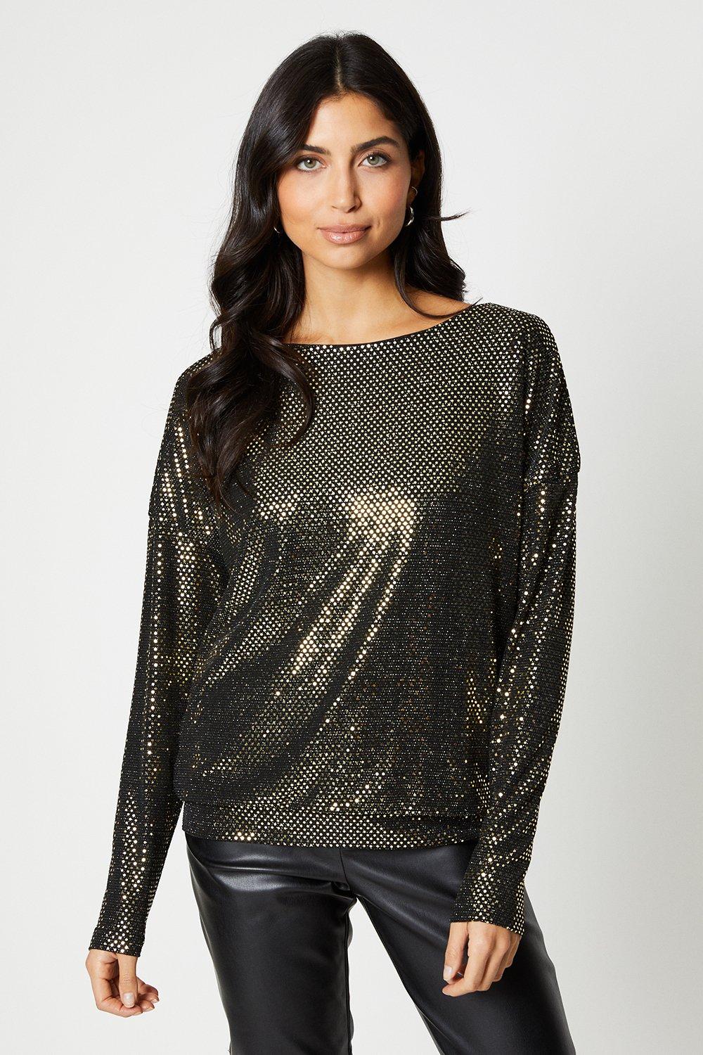 Womens Tall Batwing Sequin Jersey Top