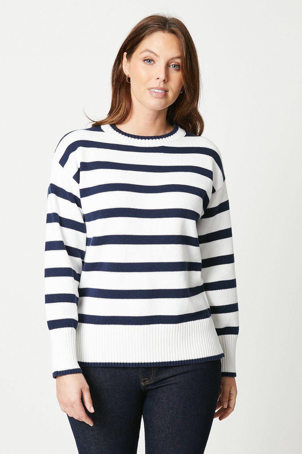 Womens Cotton Stripe Stich Detail Sweater