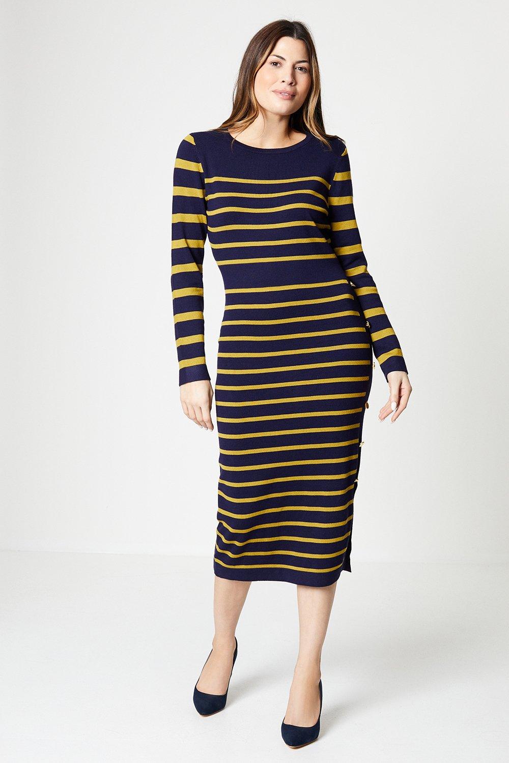 Womens Multi Stripe Button Detail Knitted Dress