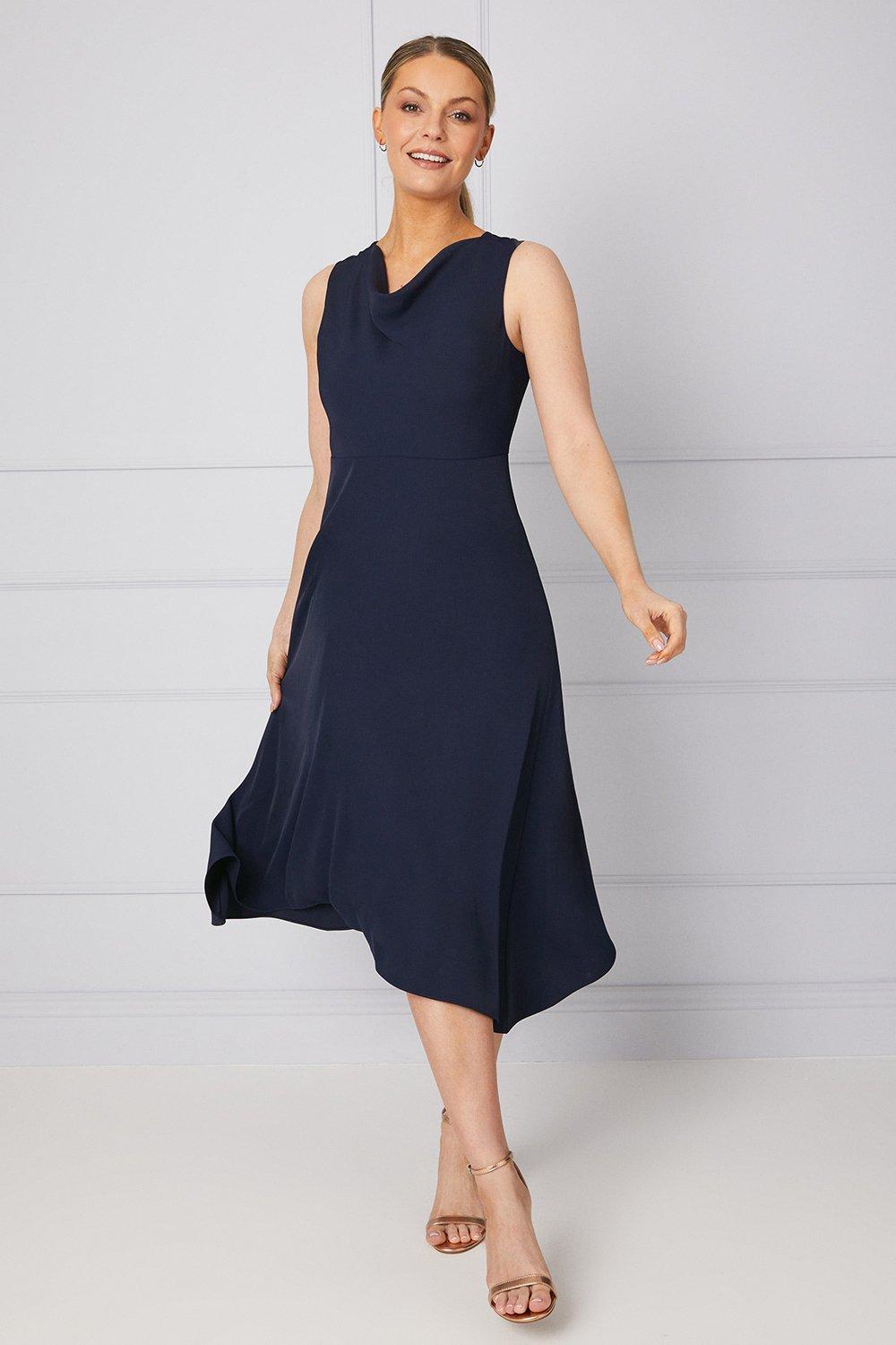 Womens Occasion Tailored Cowl Neck Formal Midi Dress