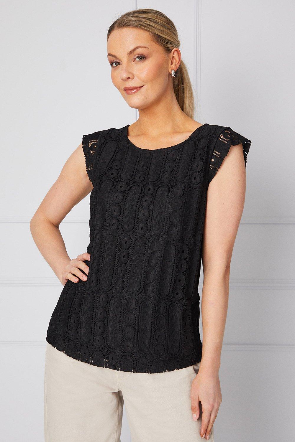 Womens Occasion Lace Sleeveless Jersey Back Top
