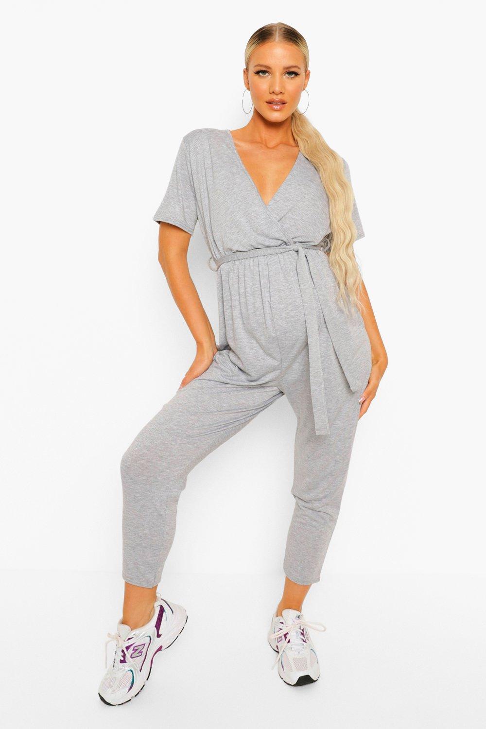 Womens Maternity Wrap Front Lounge Jumpsuit - Grey - 8, Grey