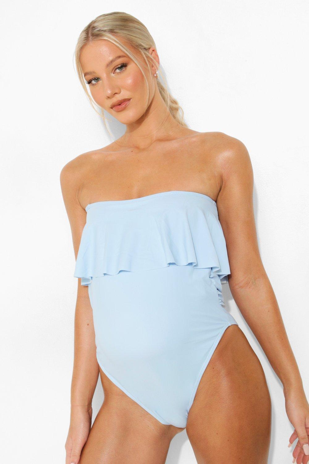 Womens Maternity Bandeau Overlay Swimsuit - Blue - 14, Blue