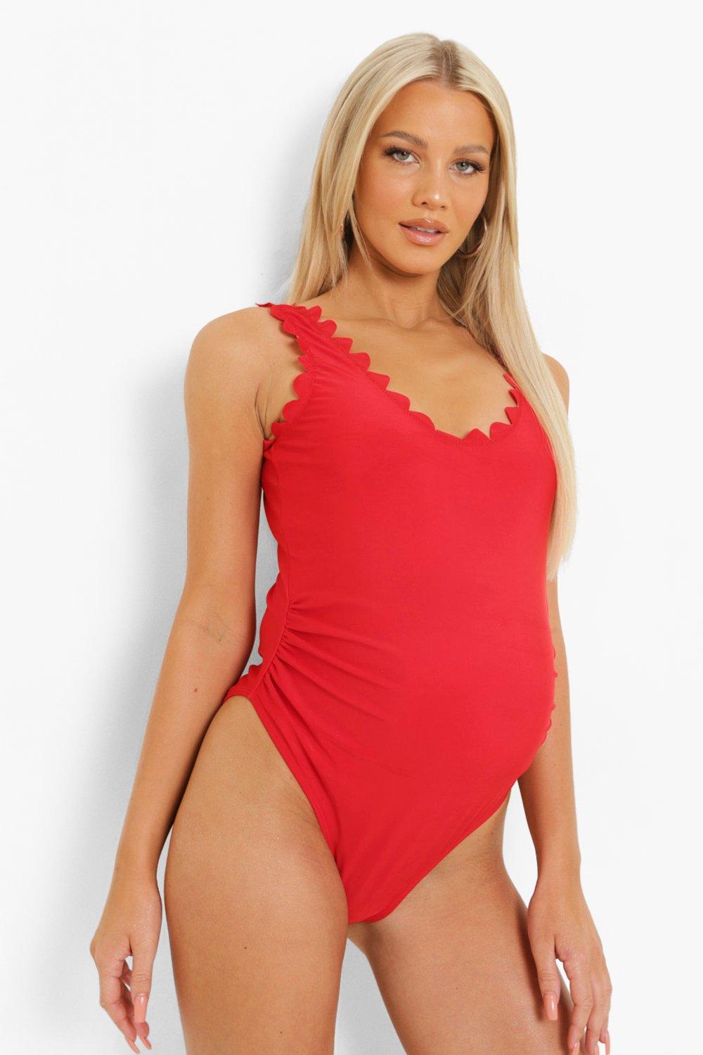 Womens Maternity Scallop Edge Swimsuit - Red - 12, Red