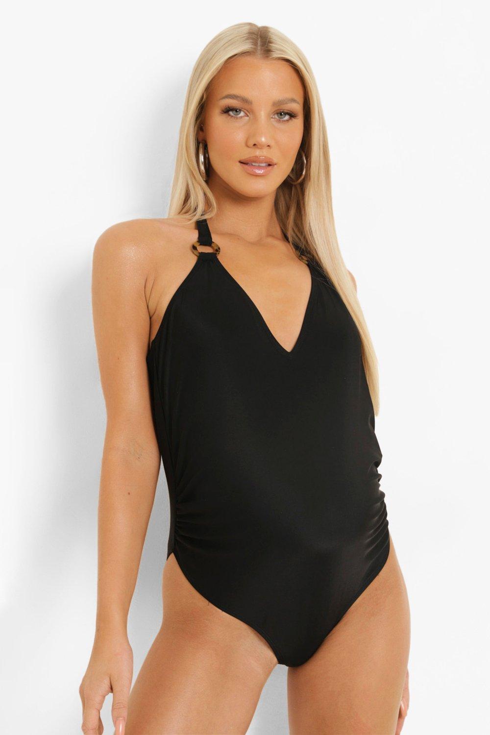 Womens Maternity Ring Detail Halterneck Swimsuit - Black - 8, Black