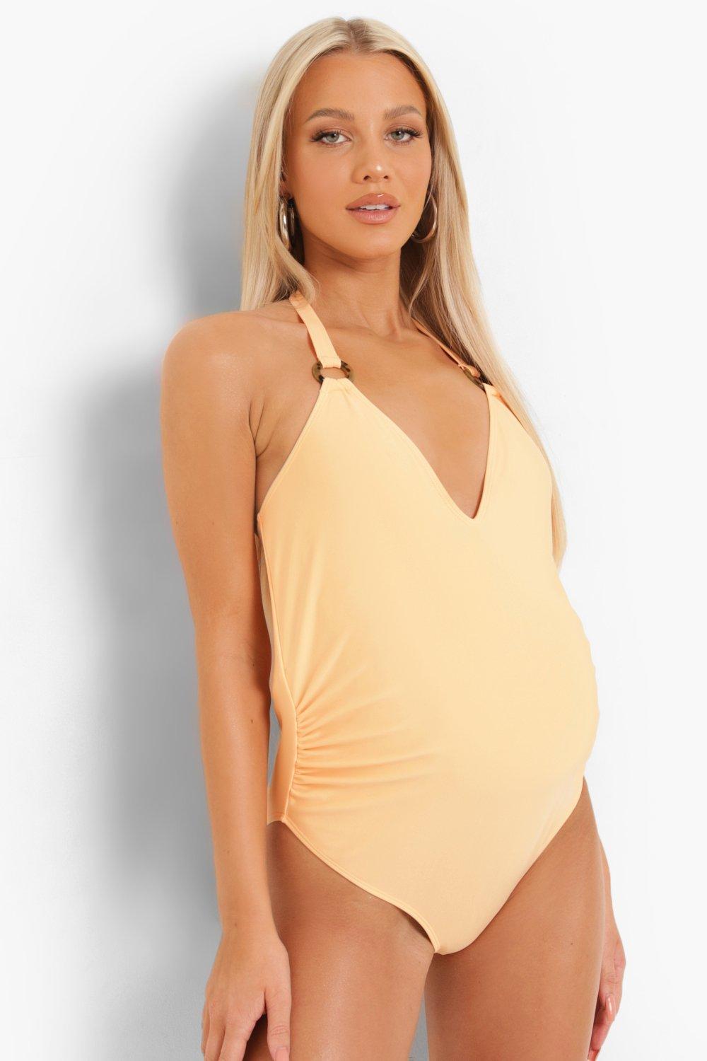 Womens Maternity Ring Detail Halterneck Swimsuit - Orange - 8, Orange