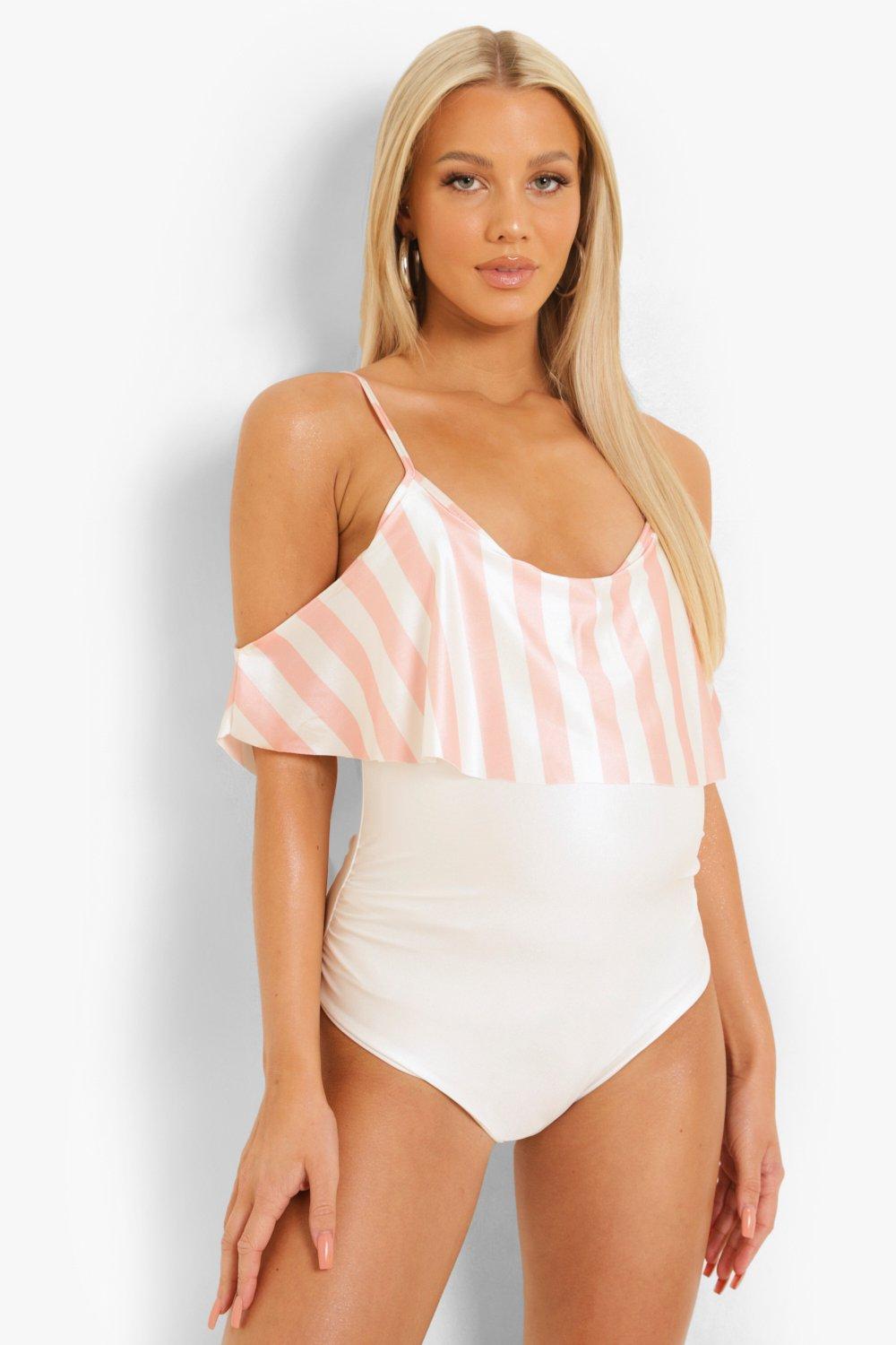 Womens Maternity Contrast Stripe Overlay Swimsuit - Pink - 16, Pink