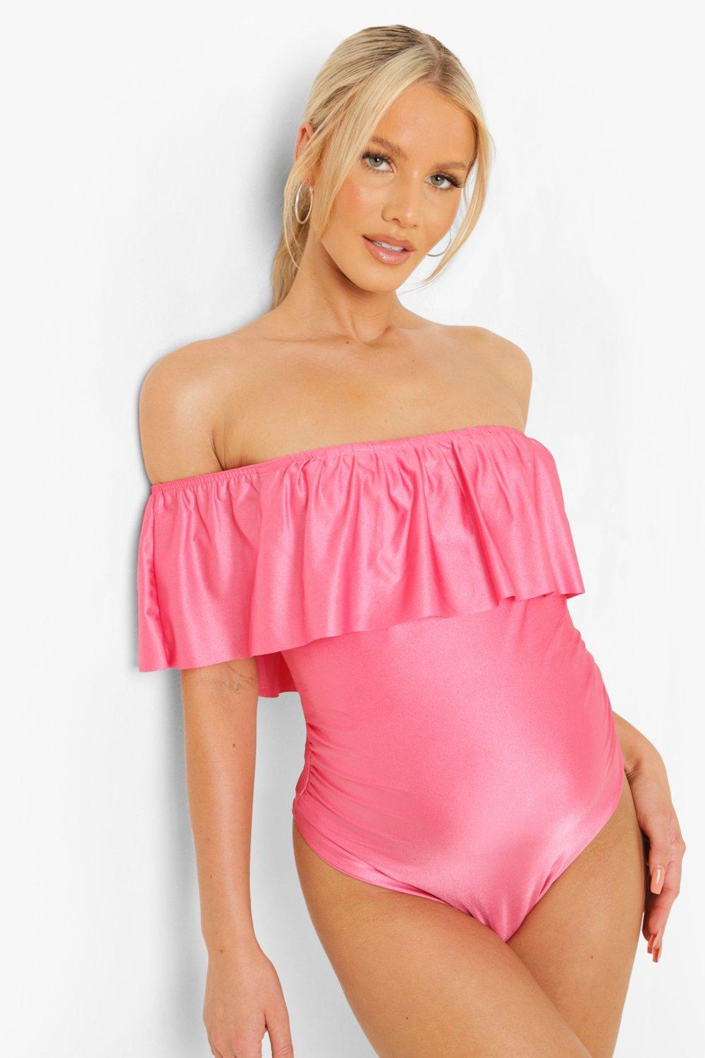 Womens Maternity Bardot Overlay Swimsuit - Pink - 16, Pink