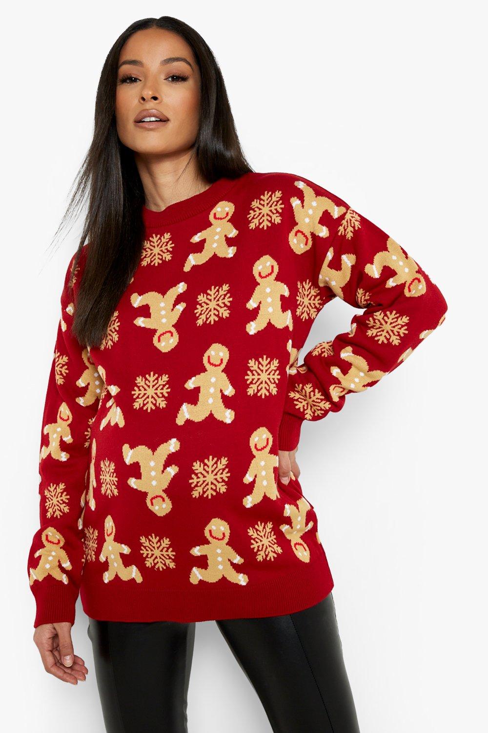 Womens Maternity Gingerbread Christmas Jumper - Red - 8, Red