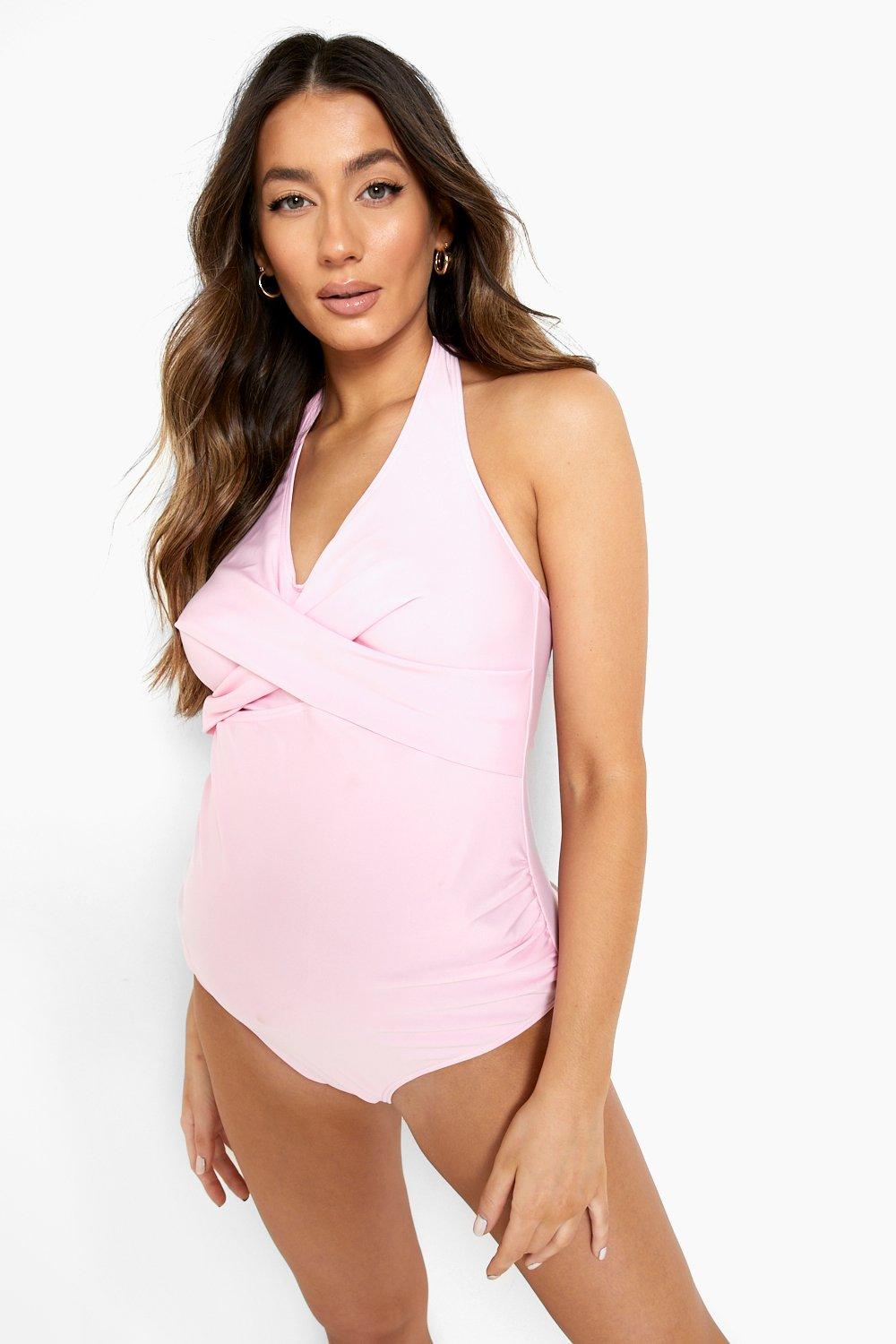 Womens Maternity Cross Detail Bump Control Swimsuit - Pink - 16, Pink