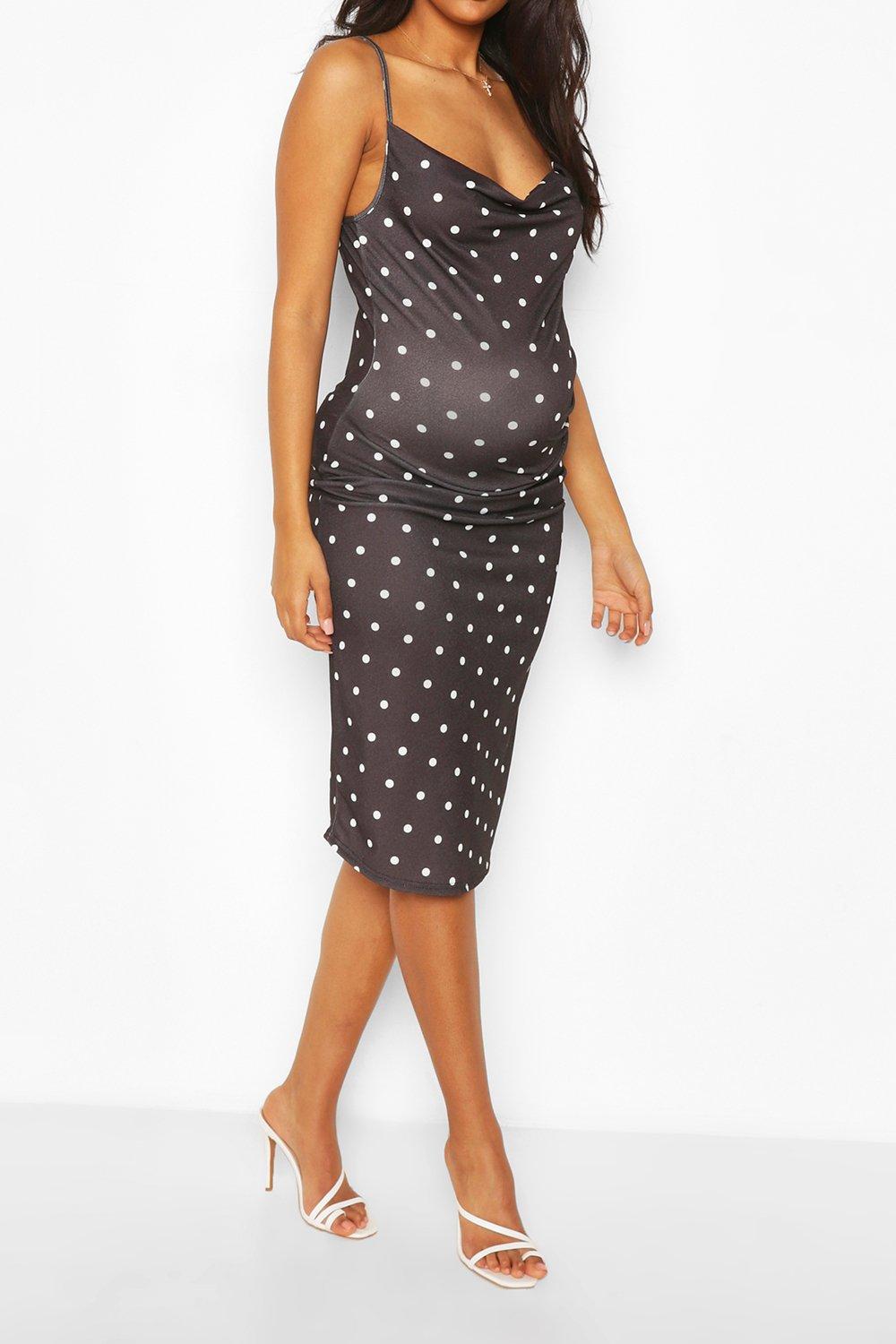 

Maternity Polka Dot Midi Dress, Black