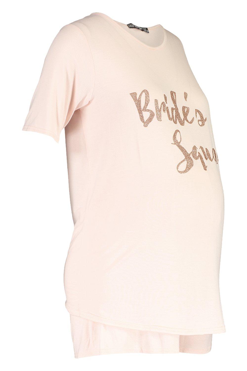

Из коллекции для беременных — Пижамный сет с шортами и принтом Bride Squad, Rose gold