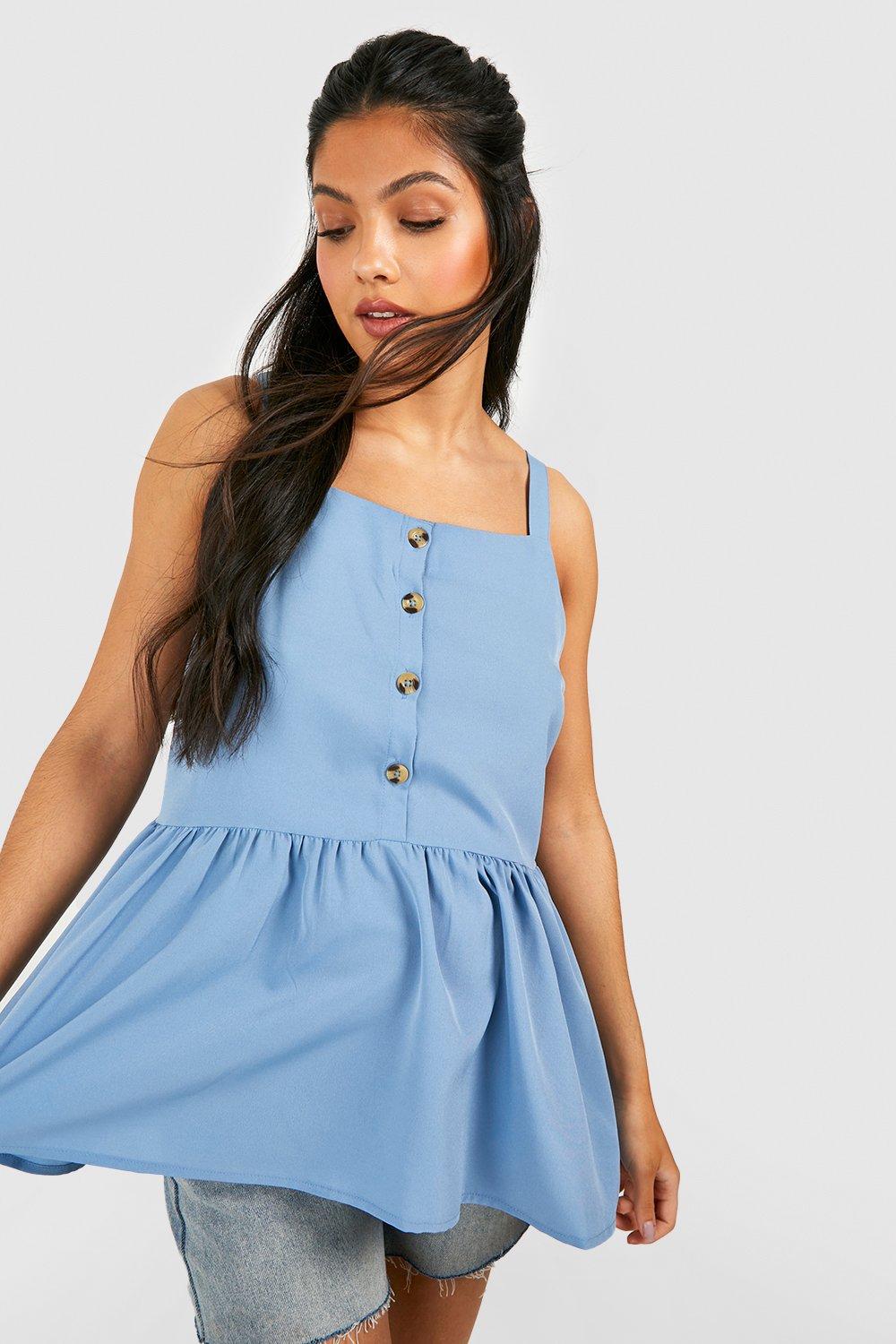 Womens Maternity Button Front Cami Smock Top - Blue - 14, Blue