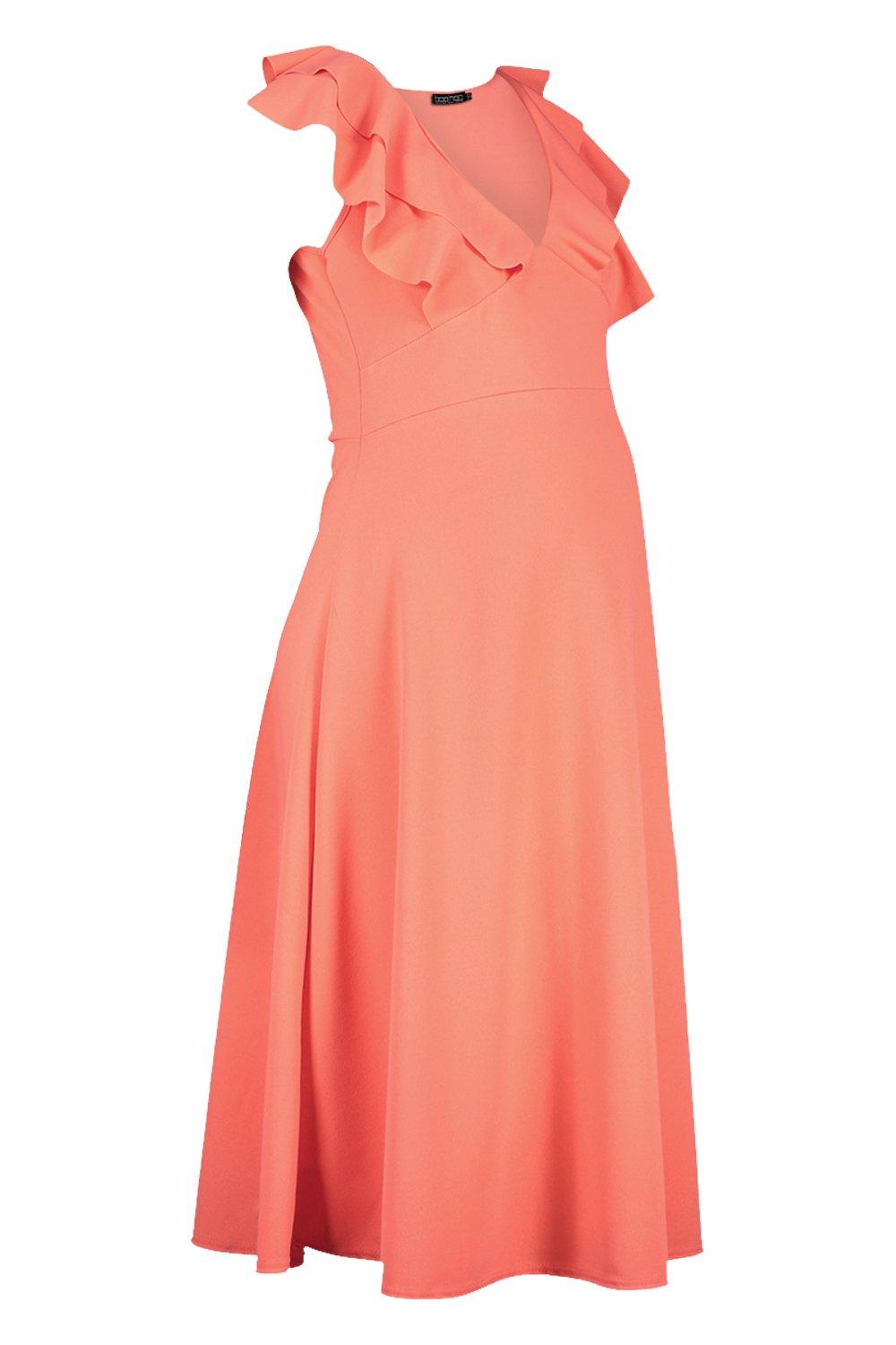 

Maternity Frill Collar Midi Dress, Coral