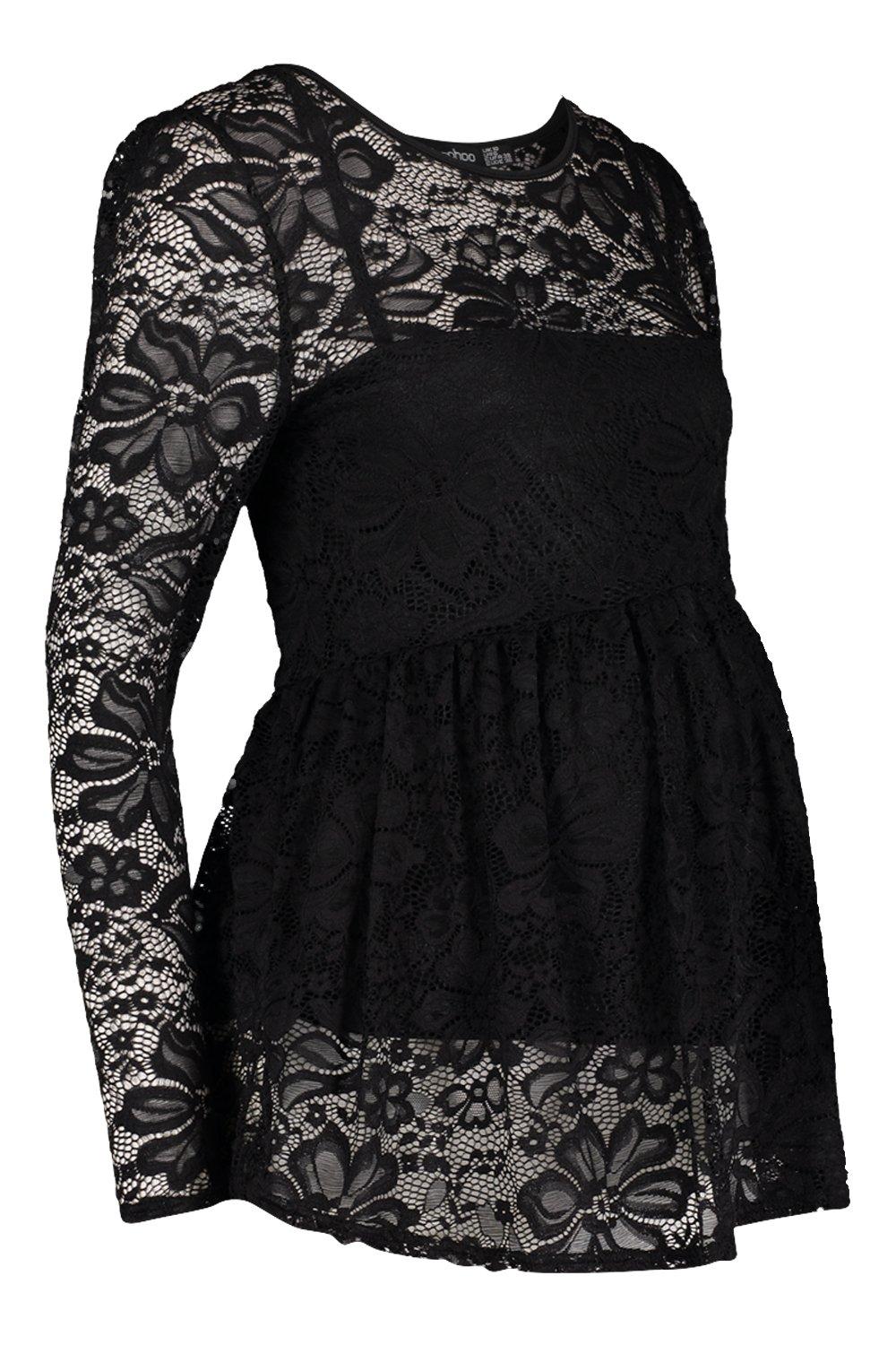 

Из коллекции для беременных — Топ с баской и кружевом, Black