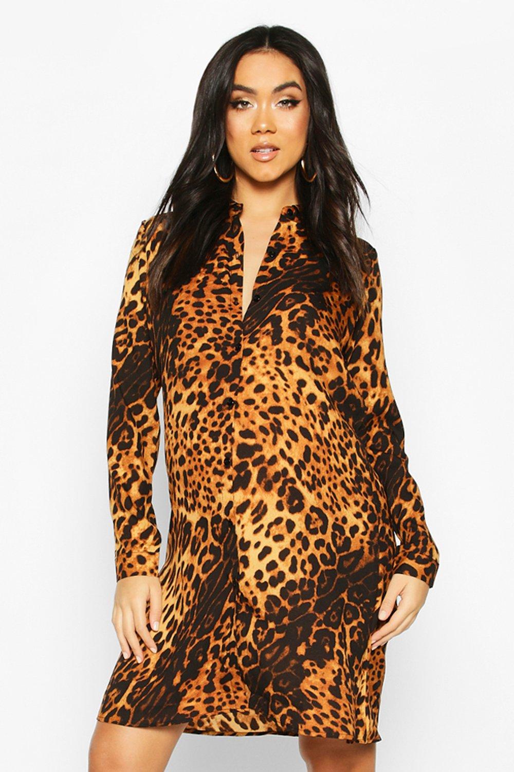 

Maternity Leopard Print Shirt Dress, Tan