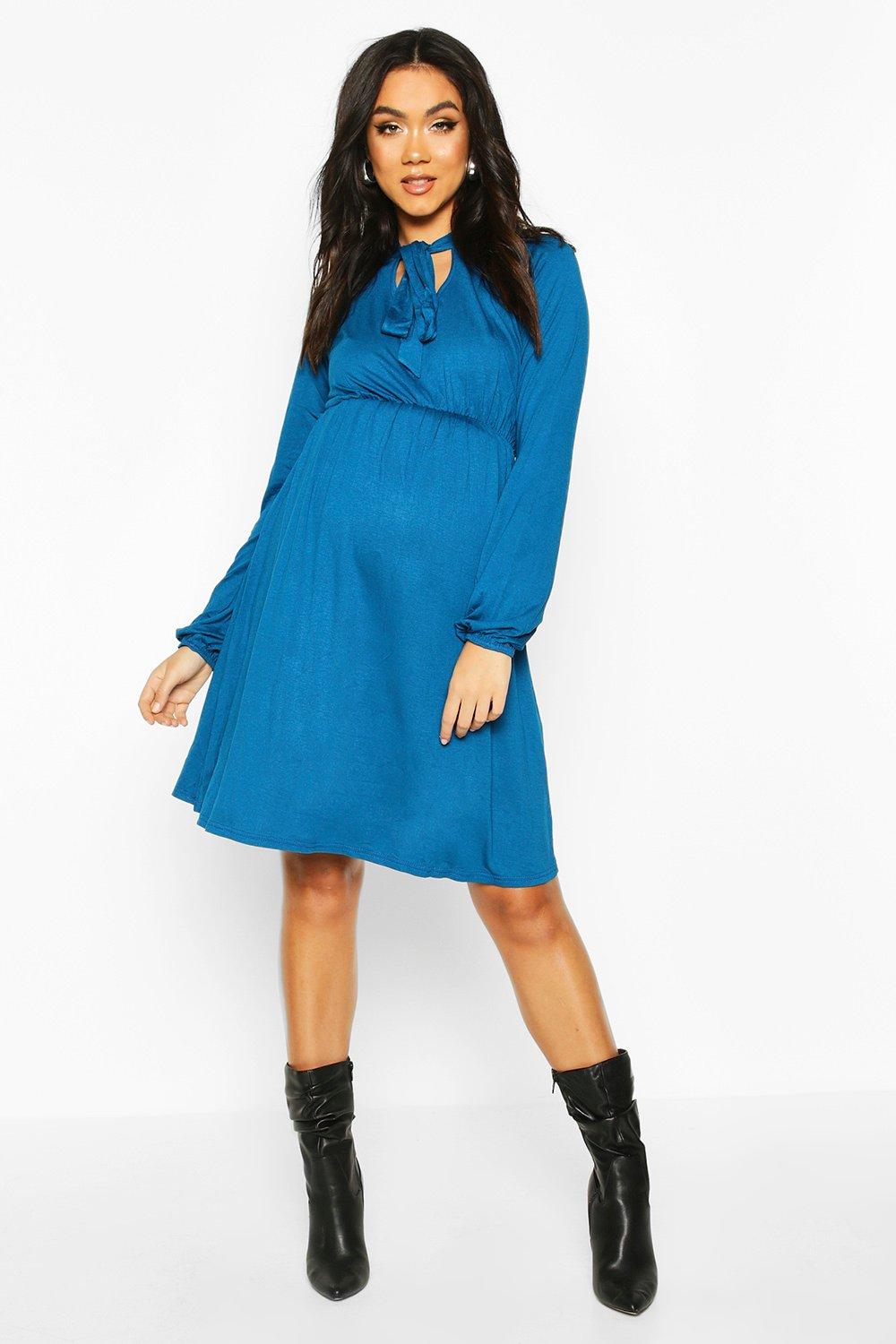 

Maternity Tie Neck Smock Dress, Teal