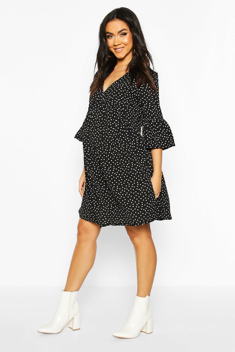 

Maternity Polka Dot Smock Dress, Black