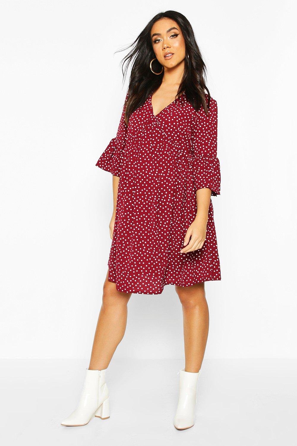 

Maternity Polka Dot Smock Dress, Wine