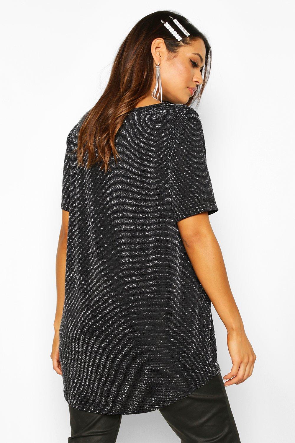 

Maternity Slash Neck Shimmer Tunic Top, Silver