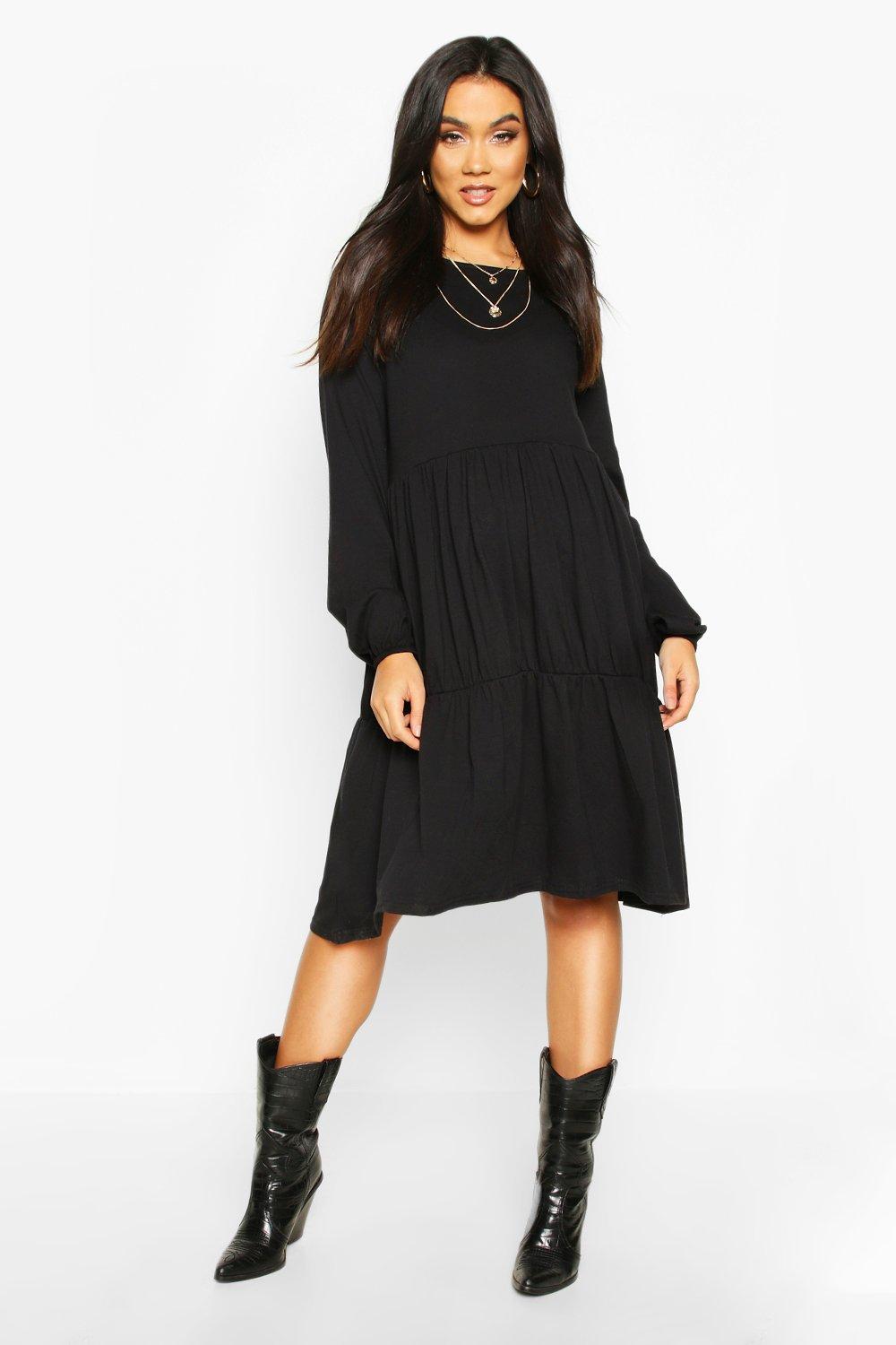 long sleeve tiered smock dress