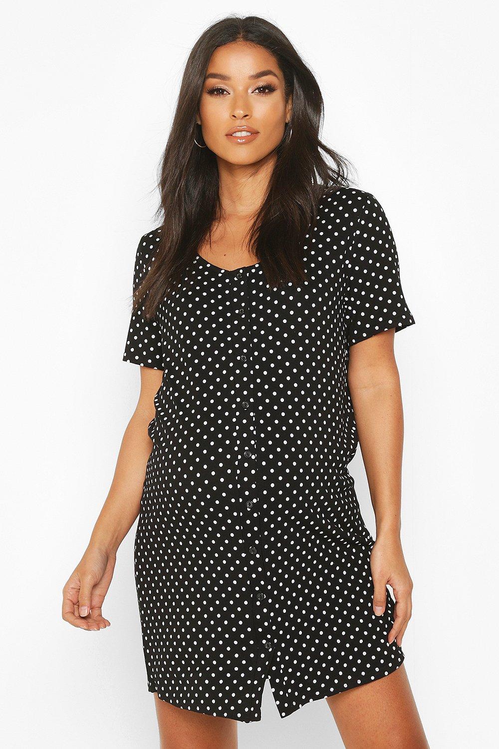 Womens Maternity Polka Dot Button Front Nightie - Black - 14, Black