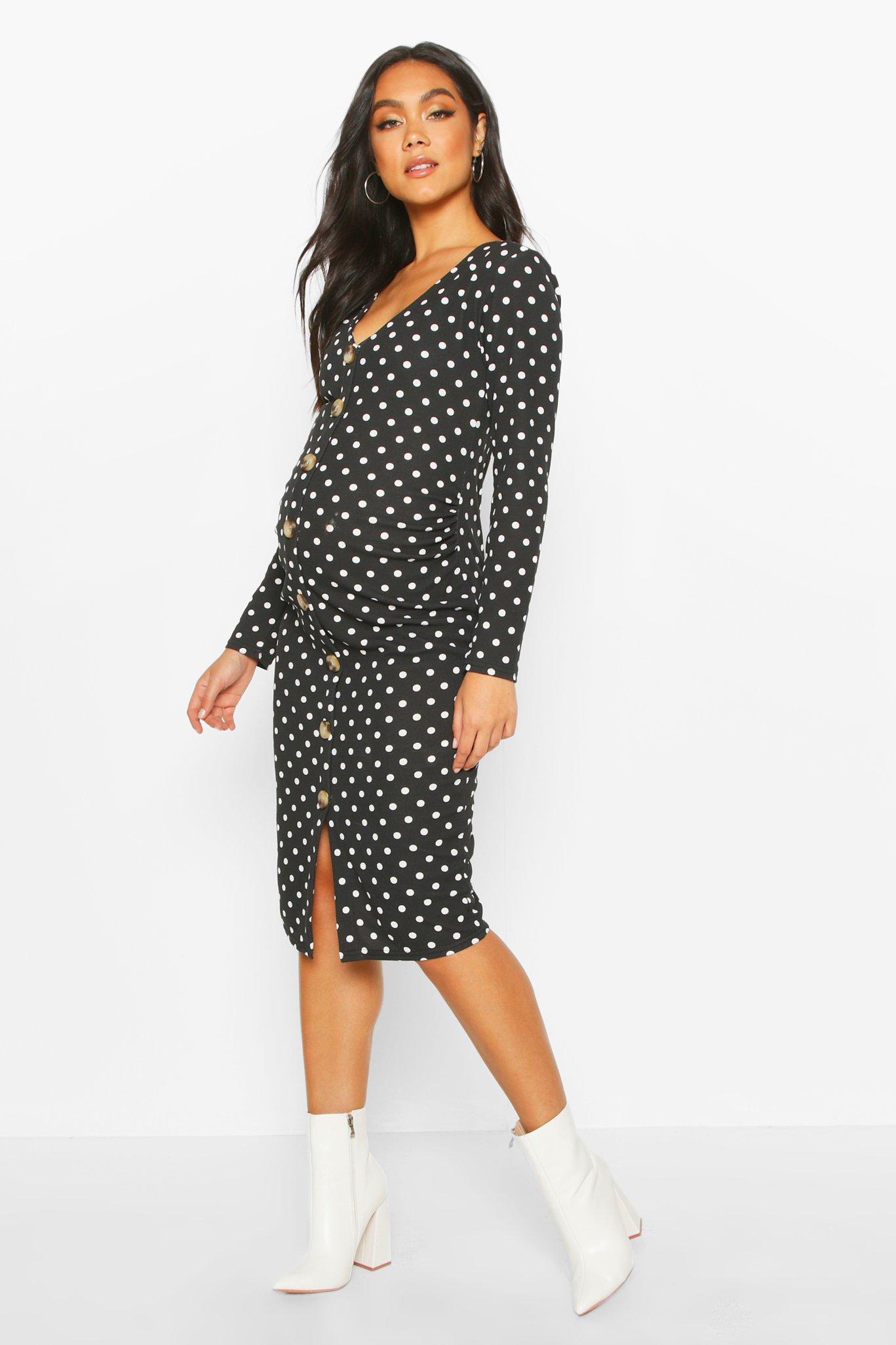 polka dot button front dress