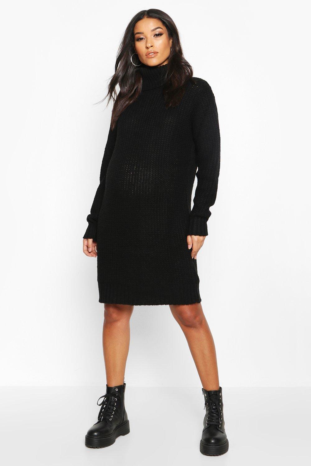 roll neck jumper dress black