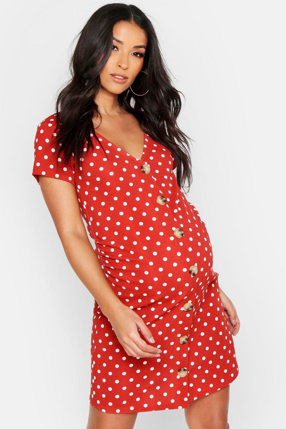 red polka dot bodycon dress