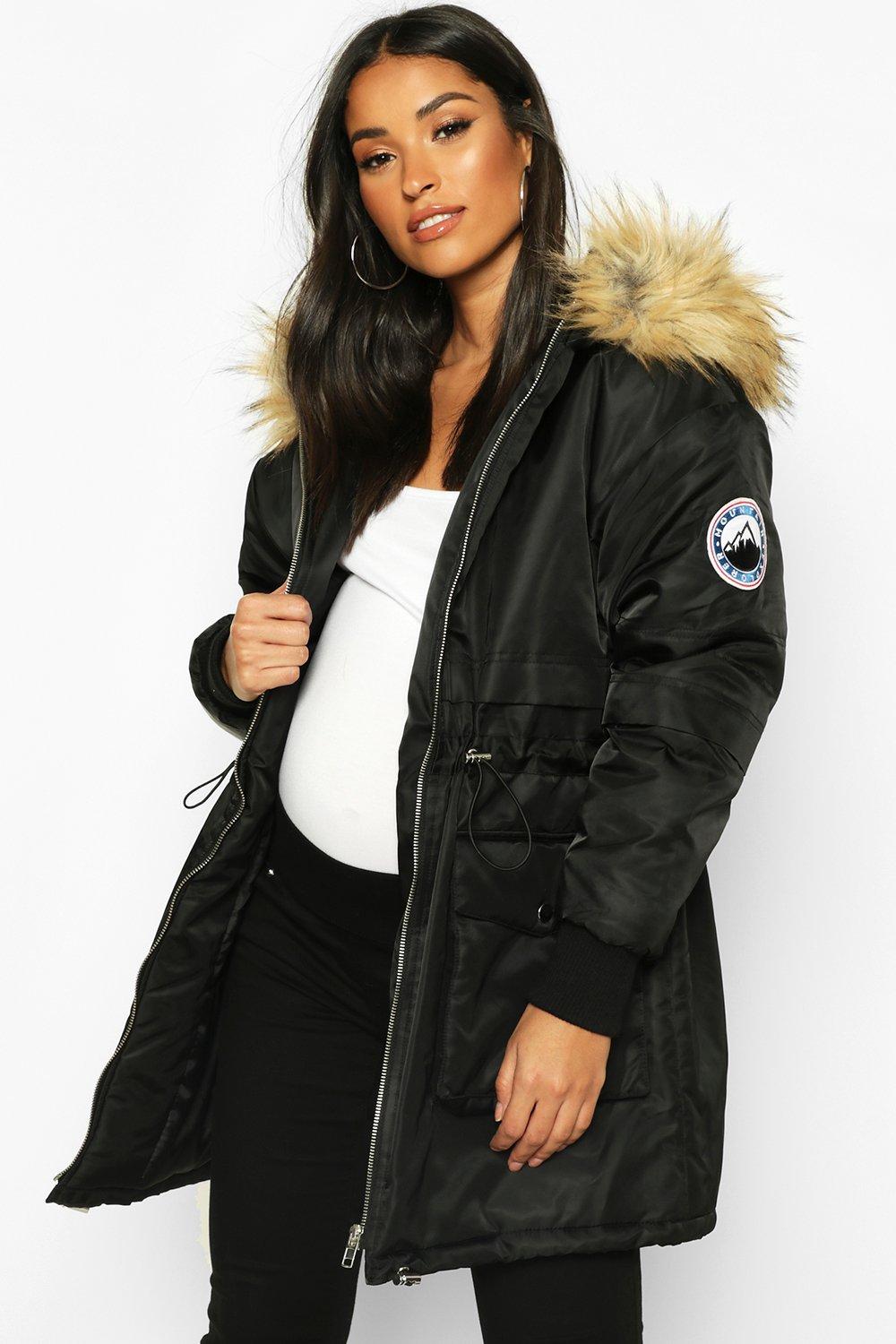 black faux fur parka coat