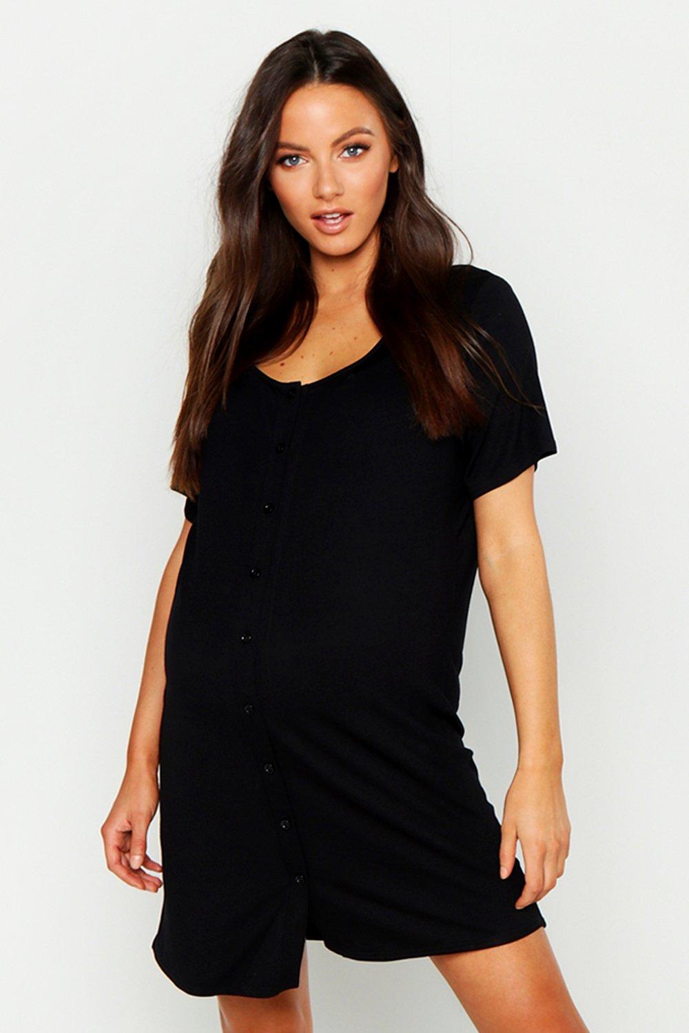 Womens Maternity Button Front Nightie - Black - 24, Black