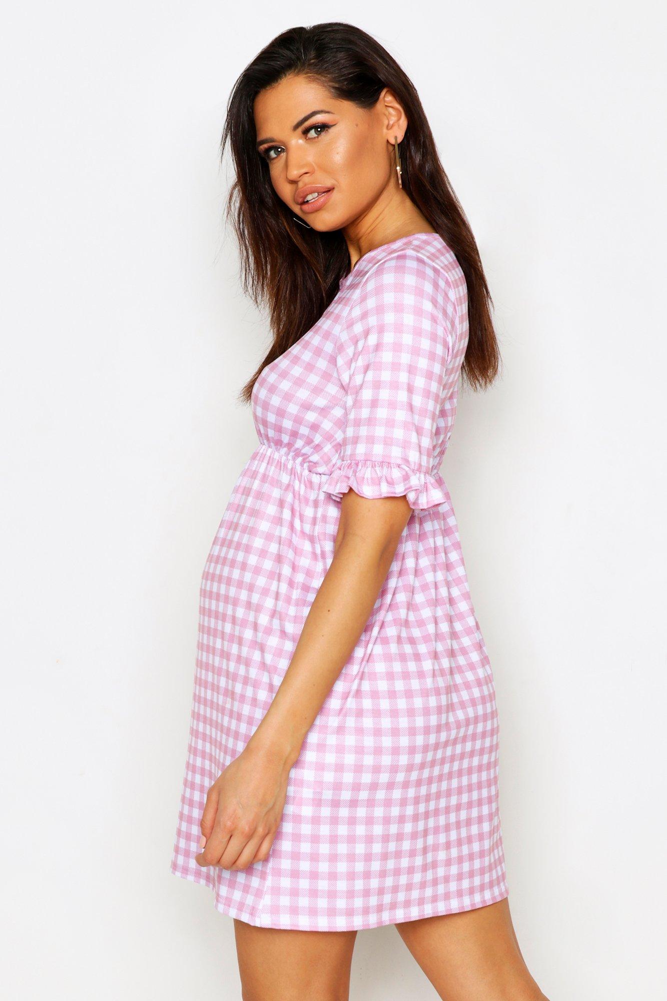 

Свободное платье в клетку гингем для беременных, Pale pink