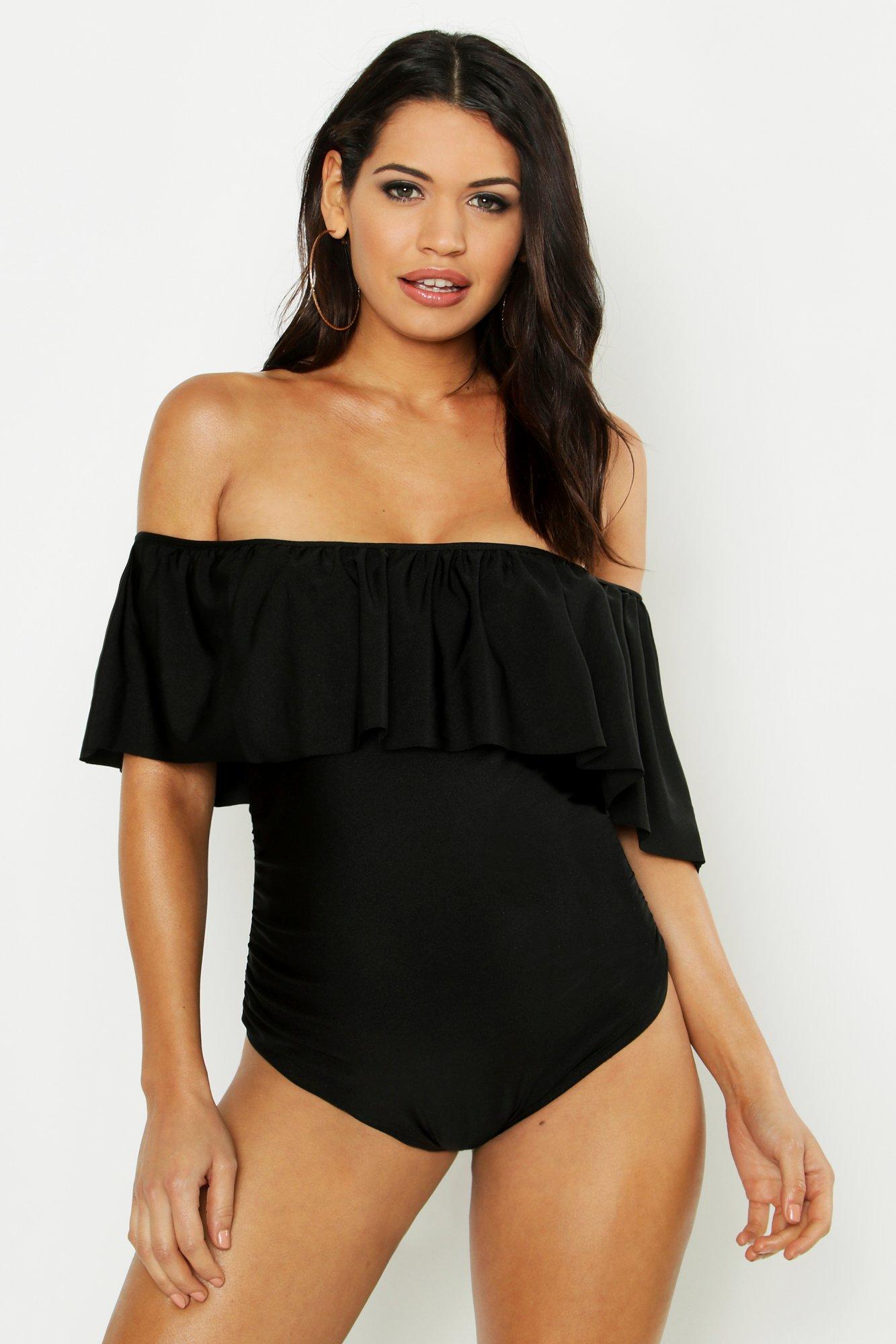 black bardot swimming costume