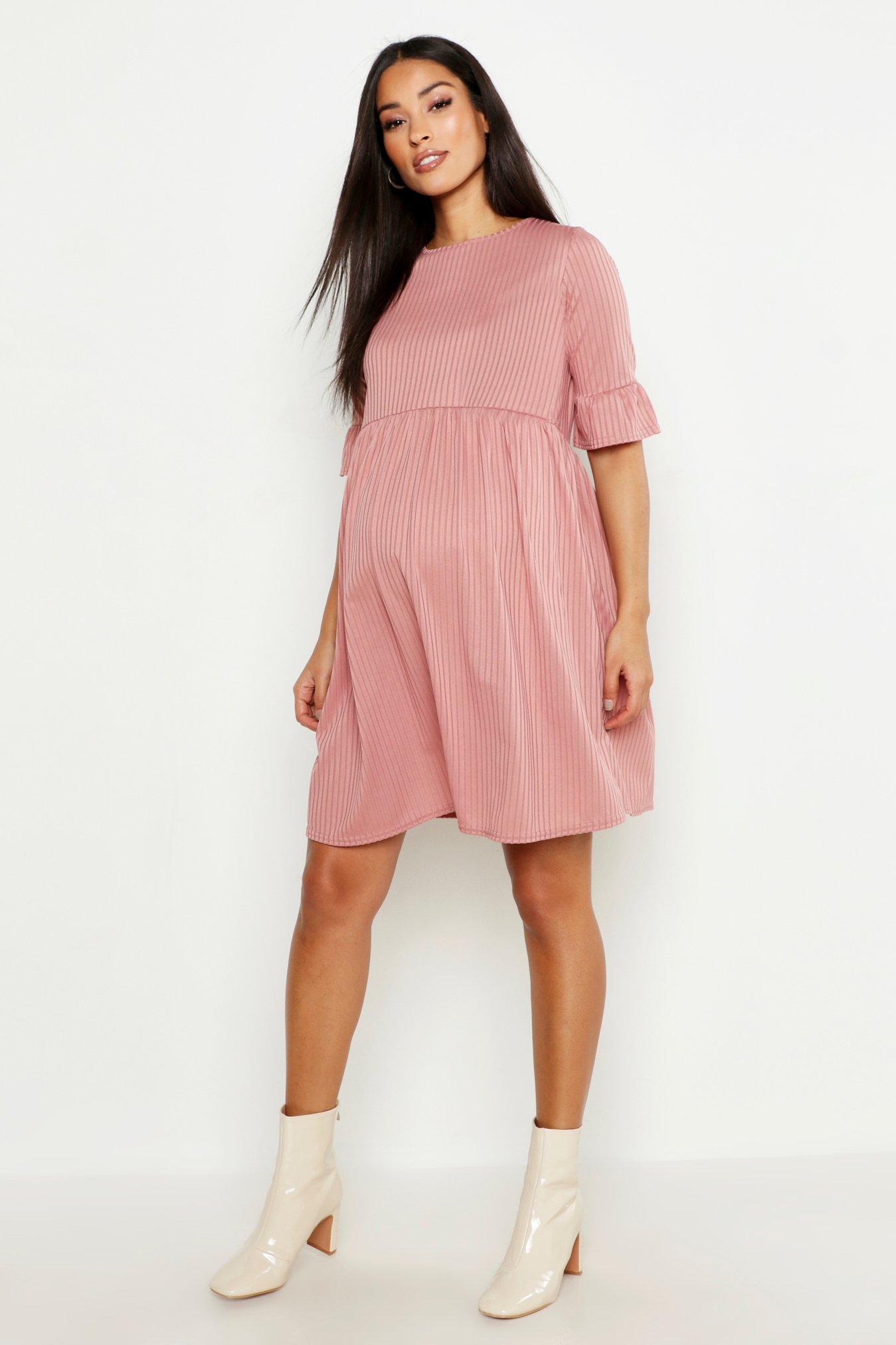 

Свободное платье для беременных из ткани в рубчик, Dusky pink
